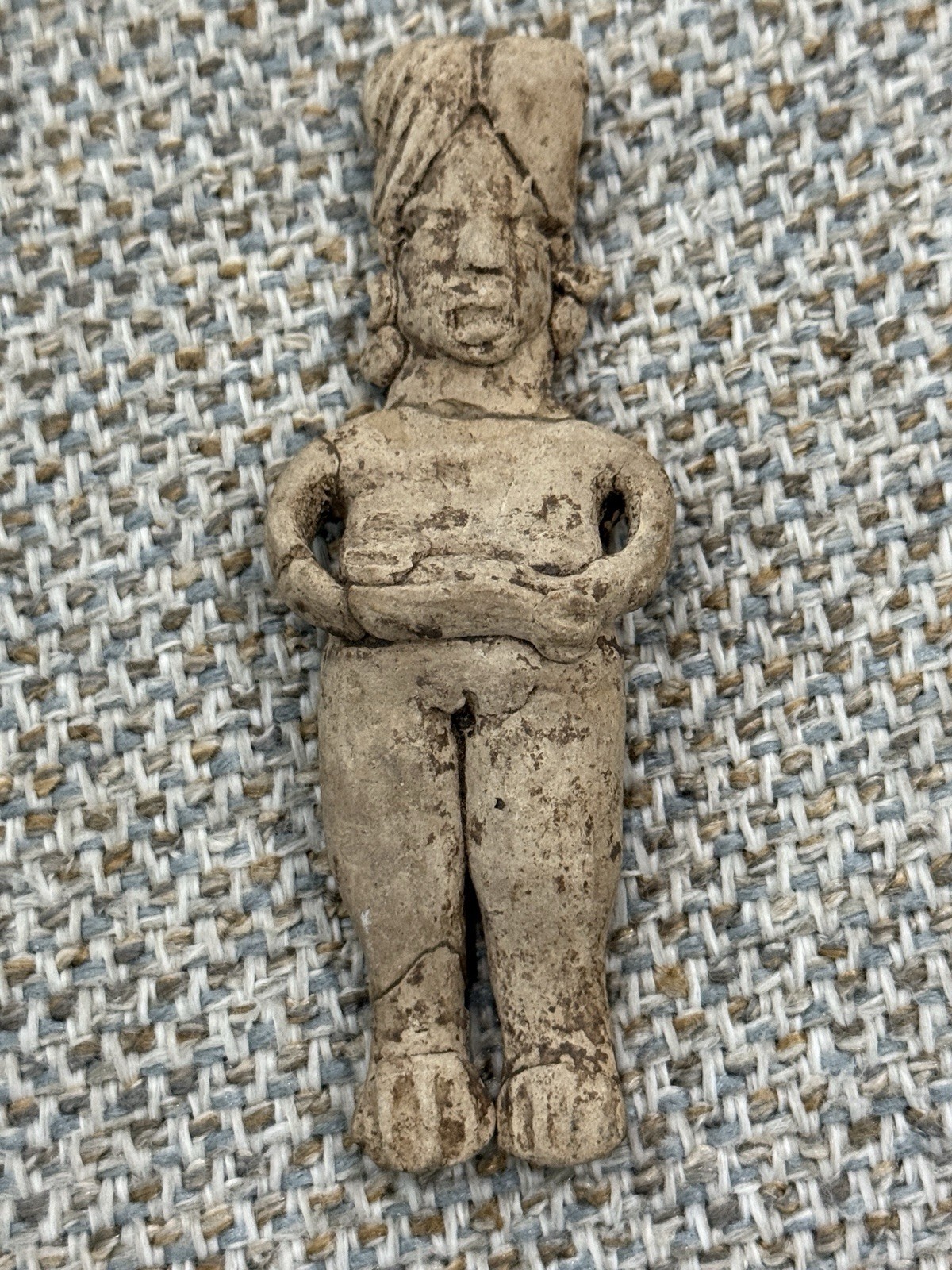 Pre-Columbian Mesoamerican or West Mexican Clay Figure Female Holding (Infant?)