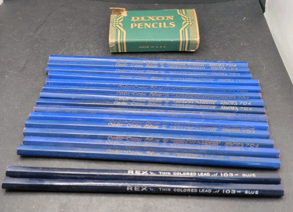 Vintage Linton Colo-Copy Blue Indelible Pencils 704 & Rex 103 Lot of 16