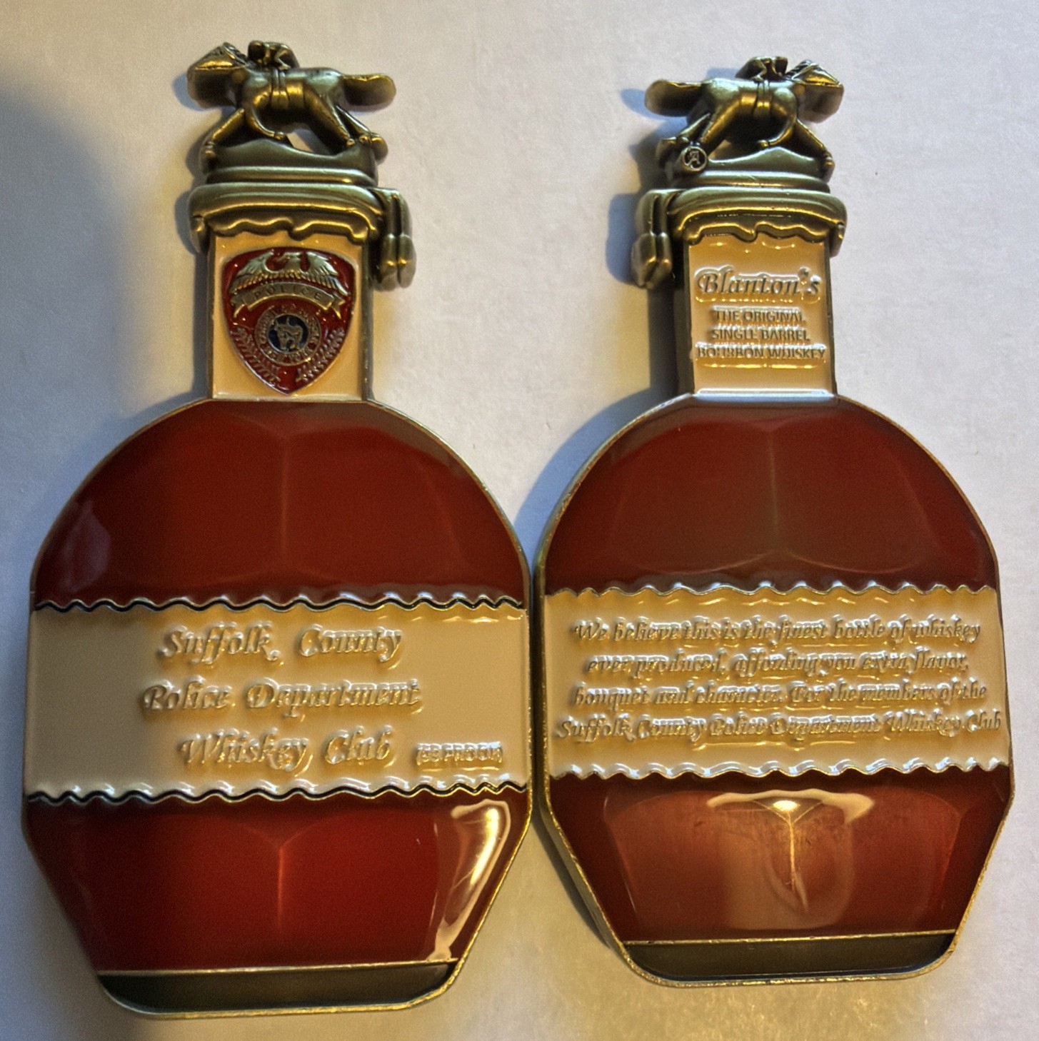 SUFFOLK COUNTY POLICE DEPT BLANTONS WHISKEY CLUB BOTTLE CHALLENGE COIN NEW YORK