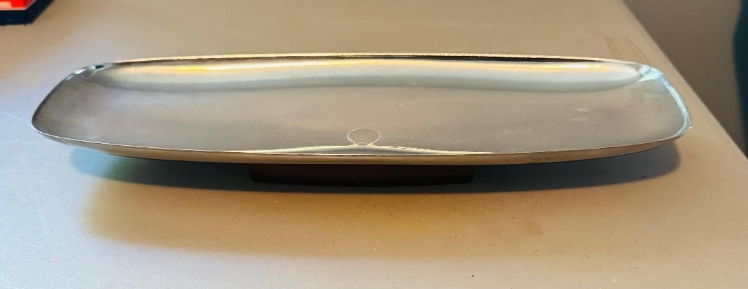 Vintage MCM Milbern Creations Chrome Oblong Serving Tray w/ Wood Base 14 x 5.25