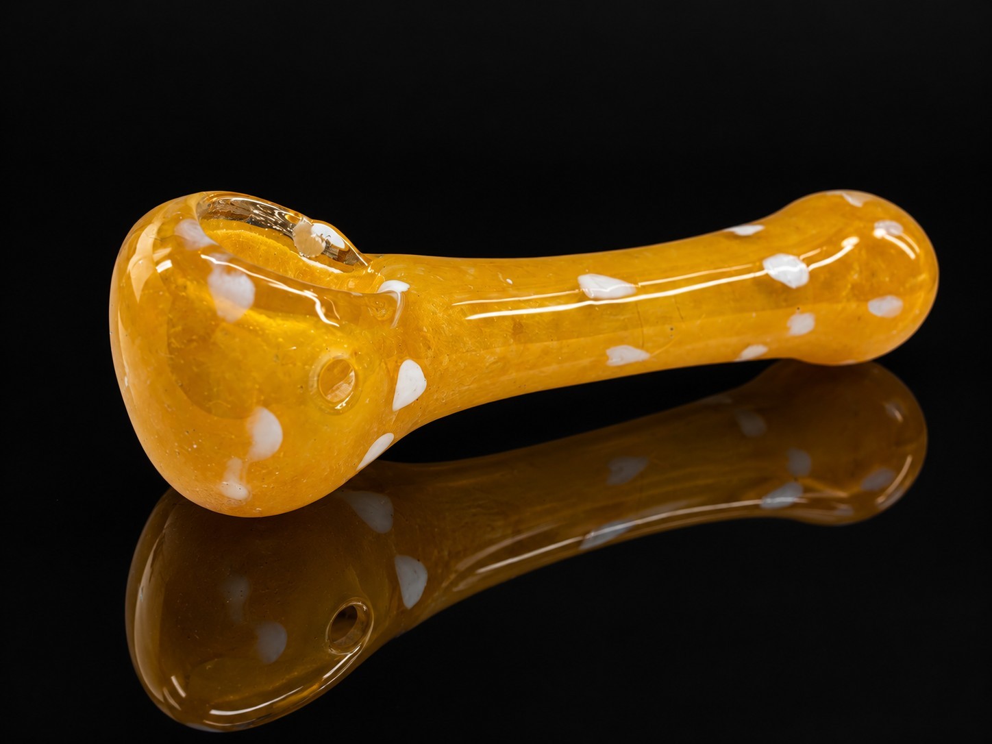 Golden Yellow Glass Tobacco Hand Pipe White Dot Accents Artistic Design