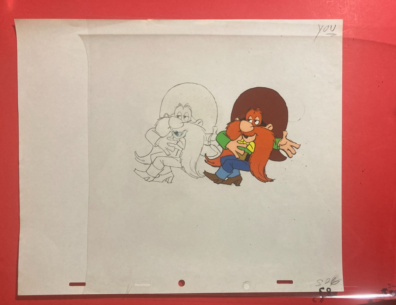 Original Warner Bros Animation Production Cel w/ Sketch Yosemite Sam Loony Tunes