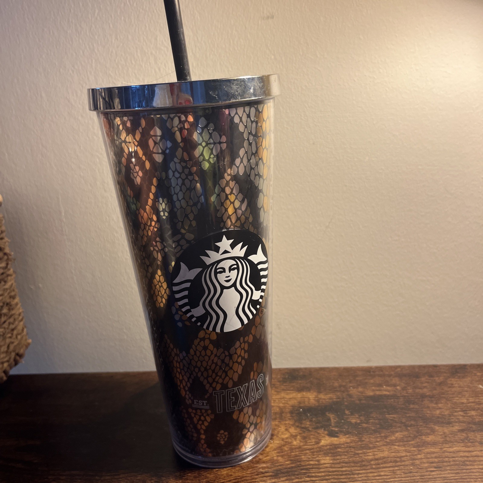 Rare Starbucks 2014 Rattlesnake Snakeskin Texas Venti Tumbler 24oz. WITH Straw
