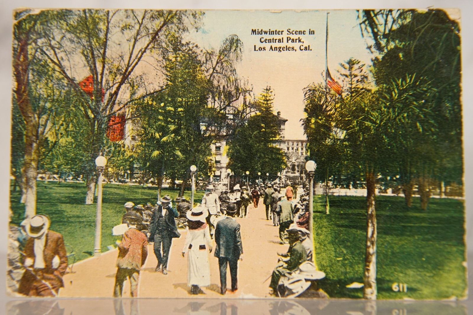 Central Park Los Angeles California Antique Postcard, Signed FA Schwartz