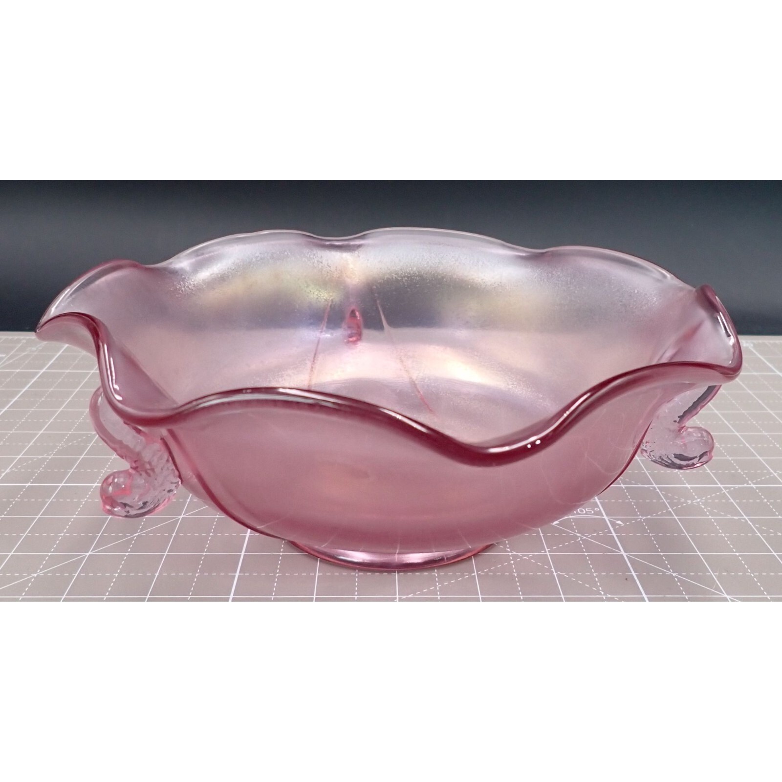 Vintage Fenton Bowl Koi Fish Handles Art Glass Pink Rosalene 8.2 Vintage Fenton Bowl Koi Fish Handles Art Glass Pink Rosalene 8.2