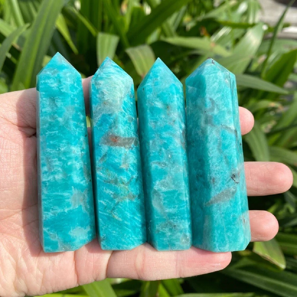 3'' Amazonite Smoky Quartz Point Obelisk Natural Crystal Wand Tower Decoration