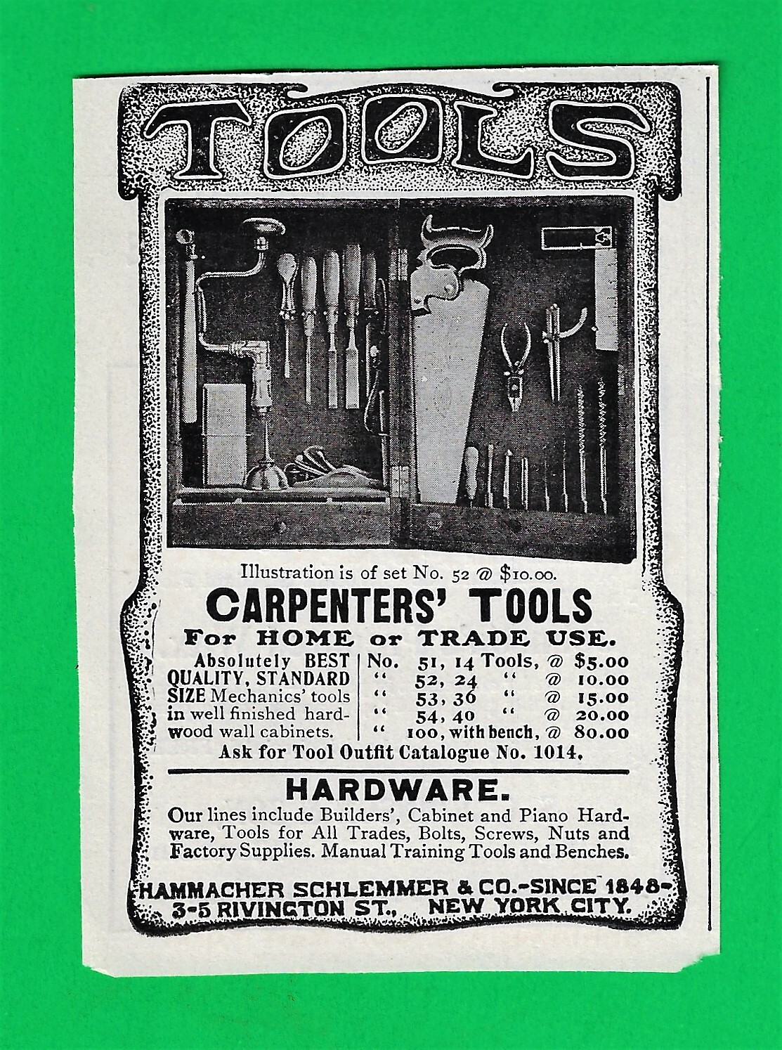 1903 AD - HAMMACHER SCHLEMMER CARPENTERS\' TOOLS ~ Plus 5 Free Bonus Ads
