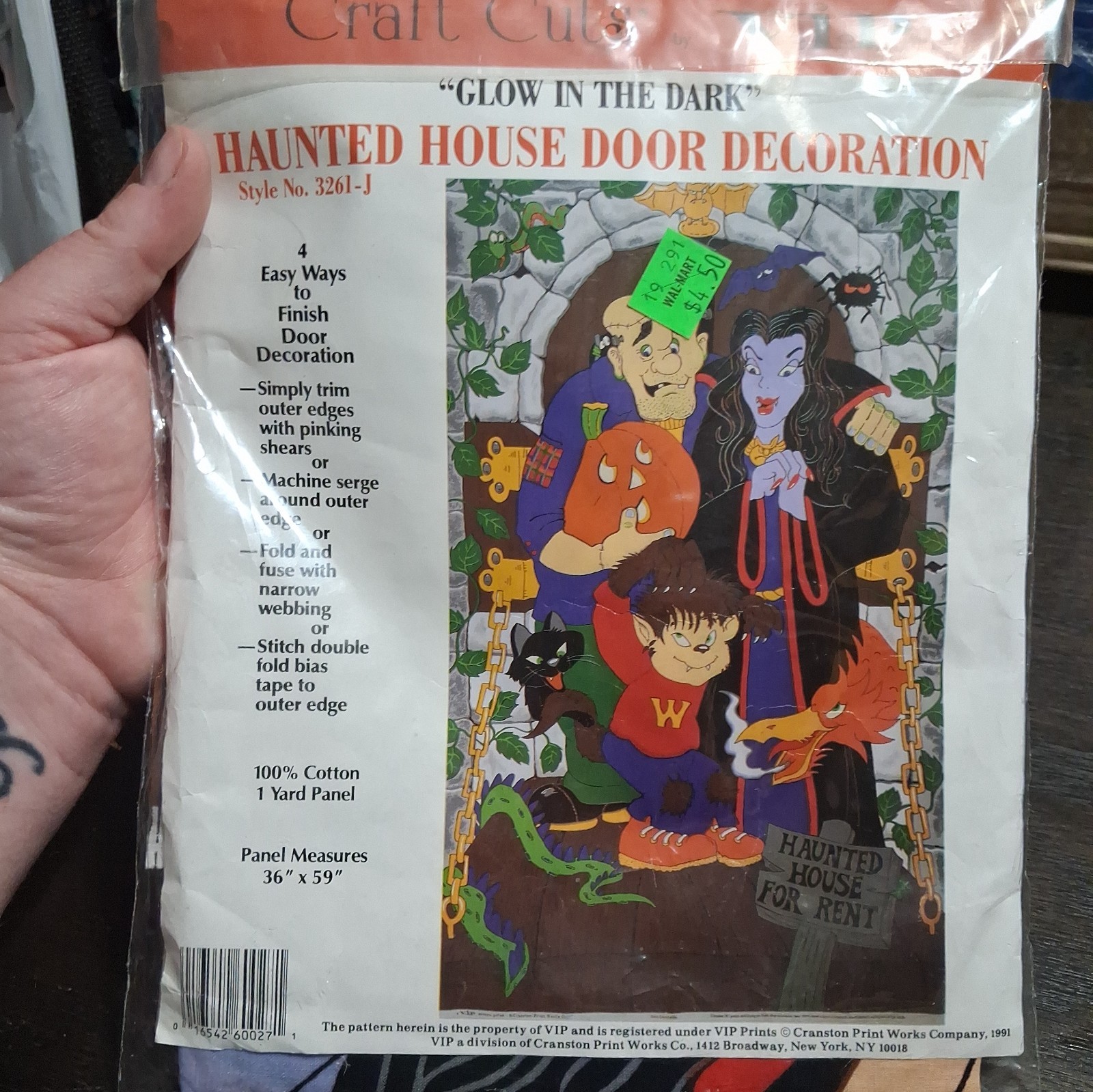 Vintage 1990s Cranston Halloween Fabric Glow In The Dark Door Decoration Sealed Vintage 1990s Cranston Halloween Fabric Glow In The Dark Door Decoration Sealed