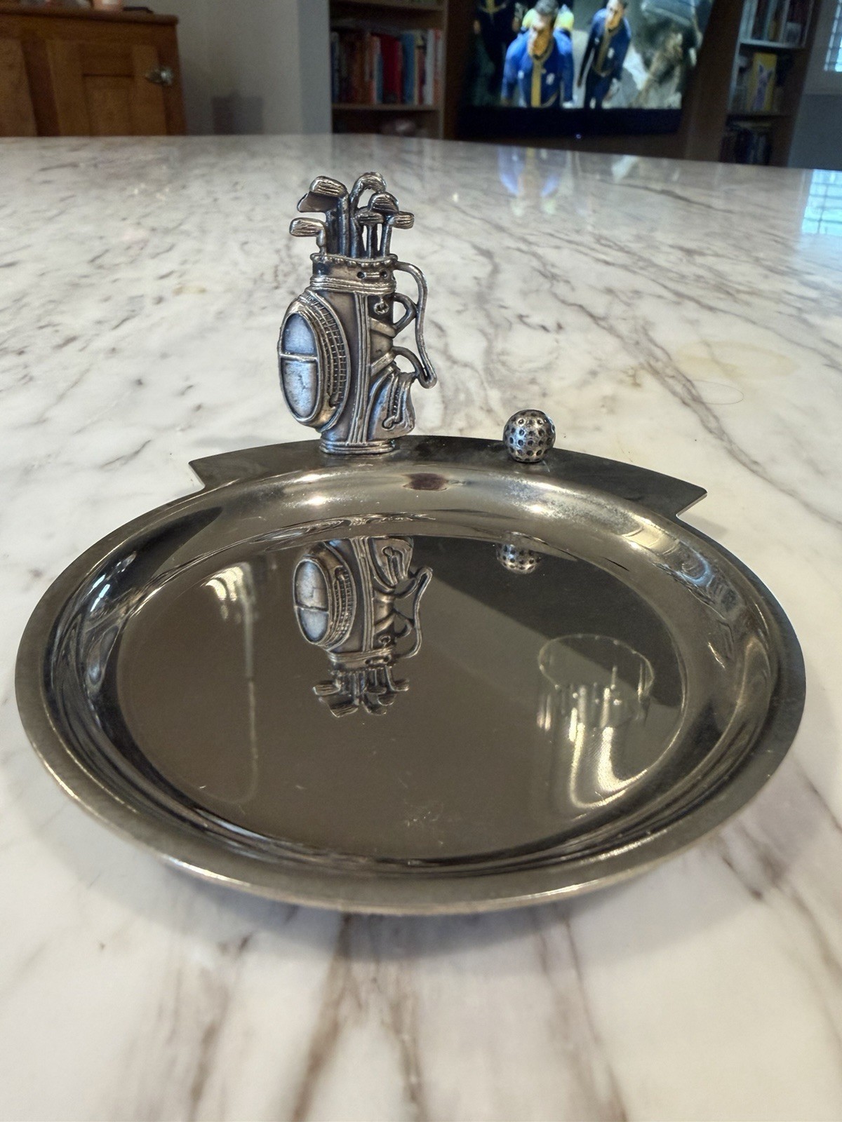 Vintage Golf Bag Golf Ball Metal Valet Trinket Catchall Tray Taiwan