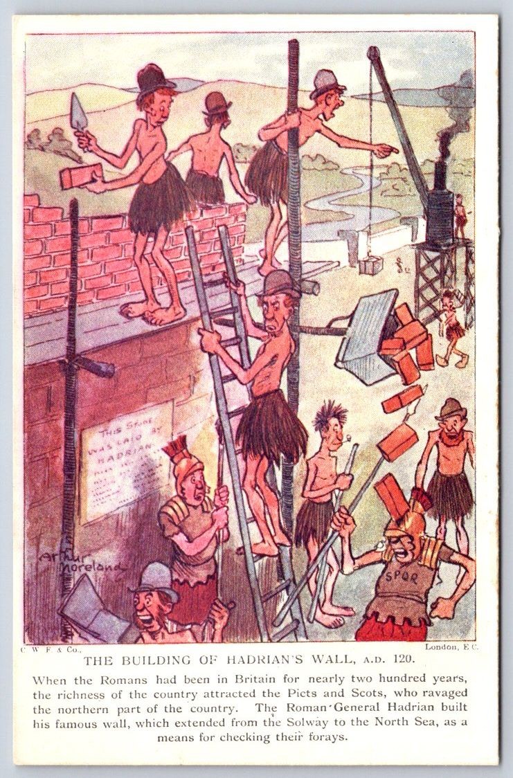 Antique Arthur Moreland Humor Building Hadrians Wall 1910s