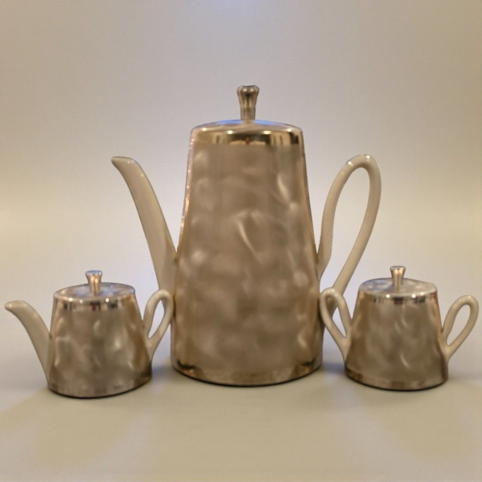 WMF Ikora West Germany Coffee Pot Set Champagne Gold MCM Ceramic Creamer Sugar
