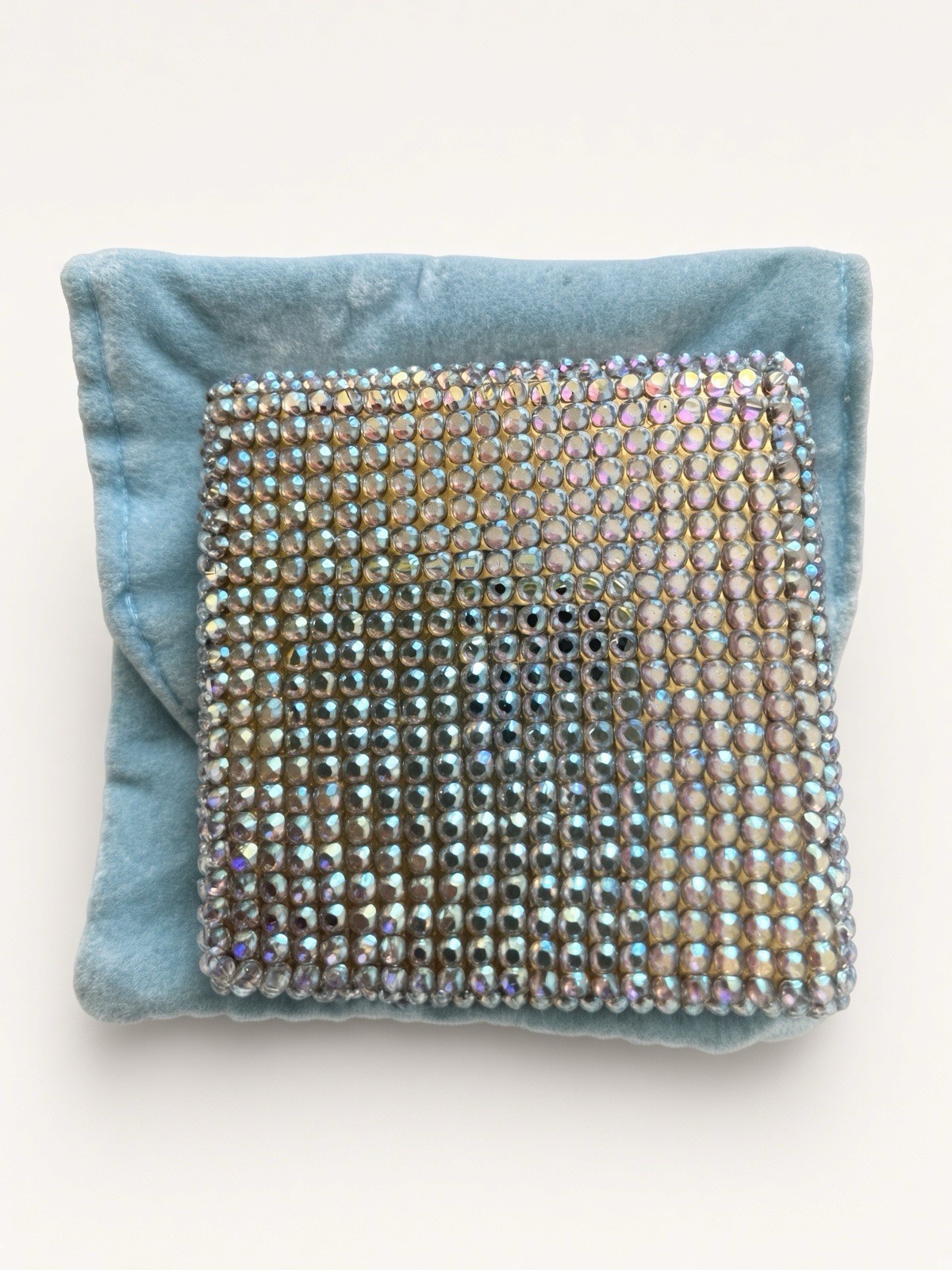 Vintage Estée Lauder Swarovski Crystal Pave Square Powder Compact Velvet Pouch