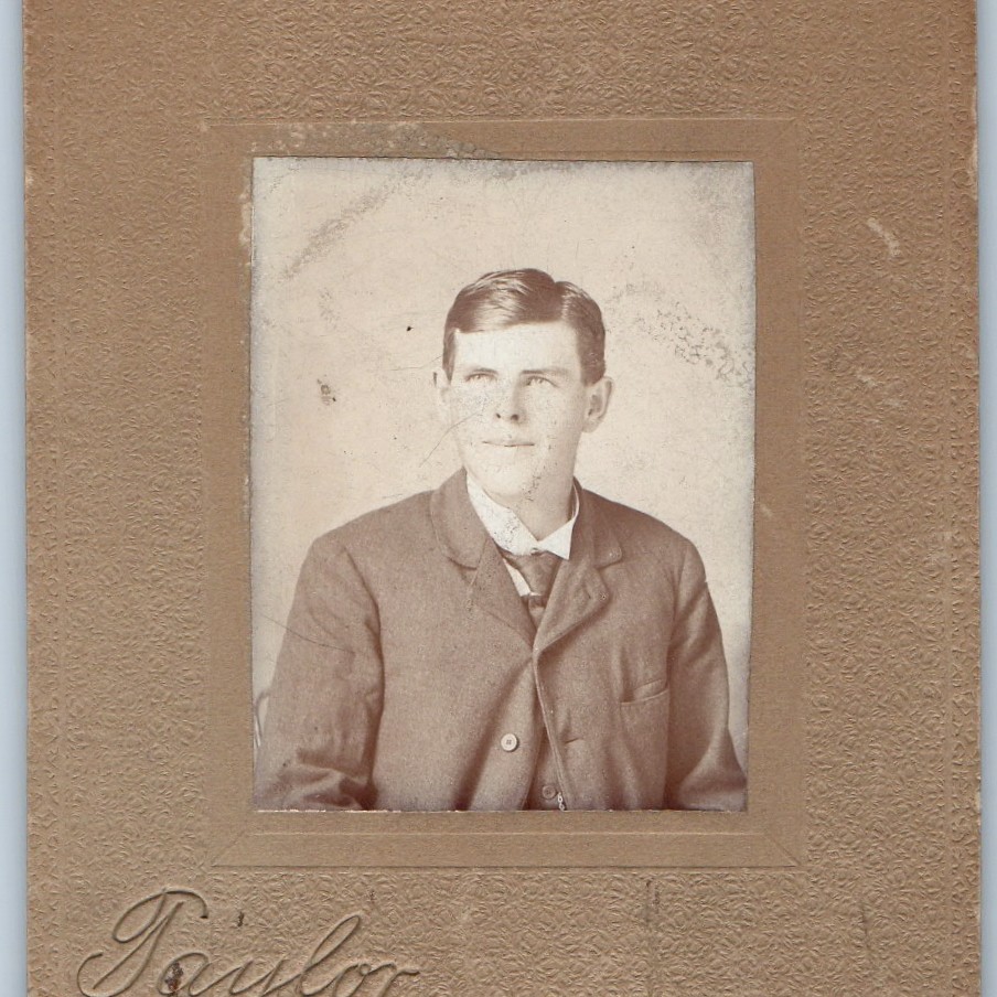 c1900s Handsome Young Man Suit Tie Portrait Mini Photo Taylor Studio Antique Vtg c1900s Handsome Young Man Suit Tie Portrait Mini Photo Taylor Studio Antique Vtg