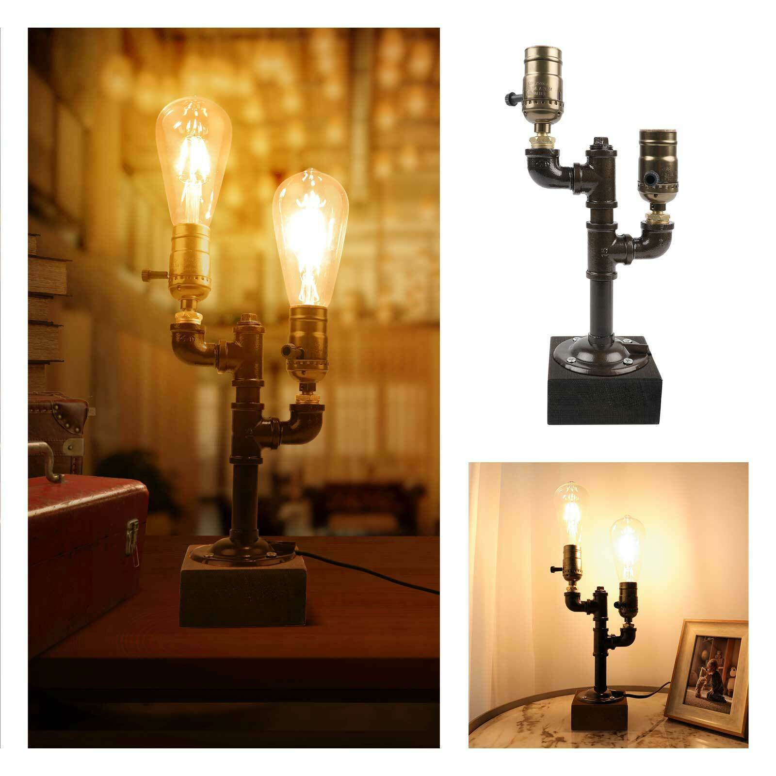 Industrial Steampunk Desk Lamp Vintage 2-Head Light for Office Café Living Room