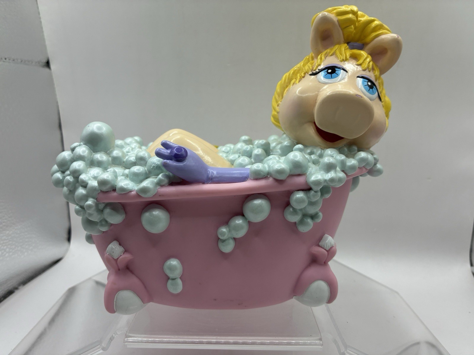 VTG Miss Piggy In Pink Bubble Bath, Vinyl Piggy Bank Jim Henson Muppets Applause