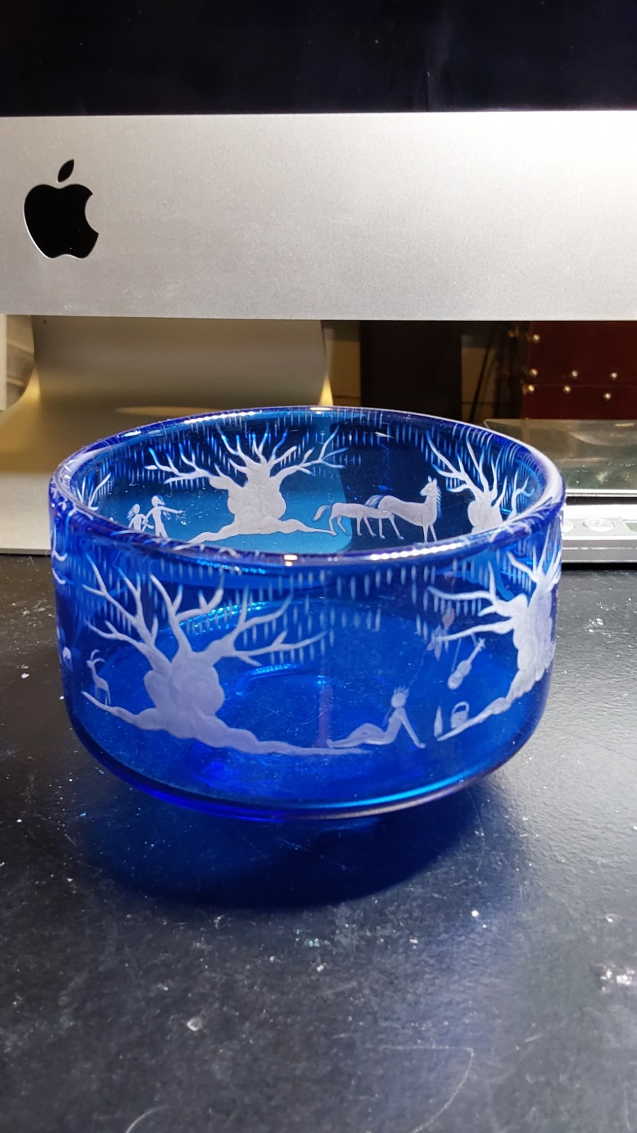 Vintage Gunnar Cyren For Orrefors,engraved Footed Glass Bowl