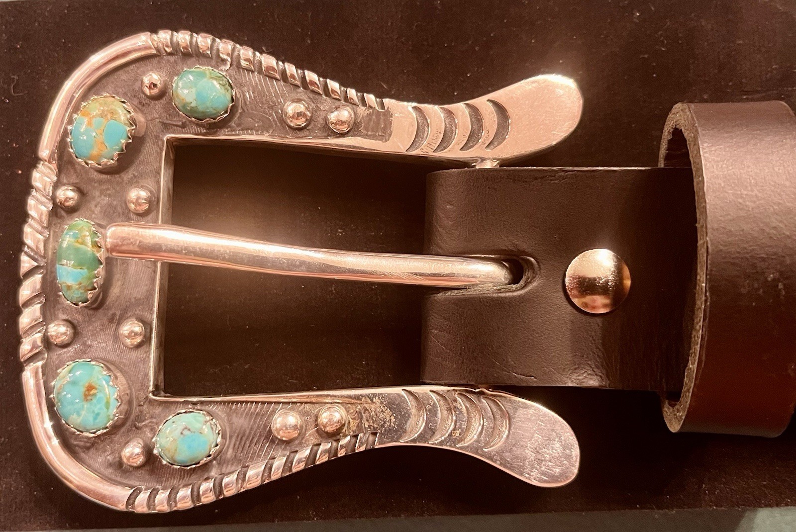 Southwest Ranger D Turquoise Cowboy Buckle W. Brass English Bridle Leather Belt