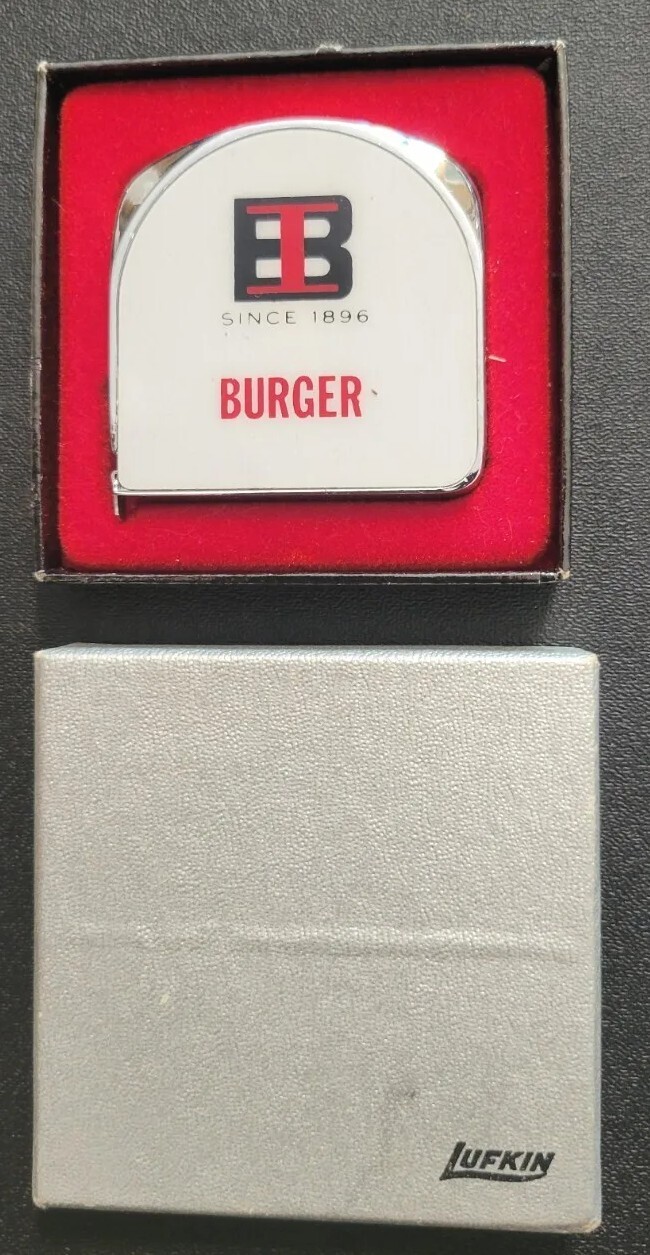 Unused Vintage Presentation Lufkin Advertising Tape Measure Burger Ind Steel 