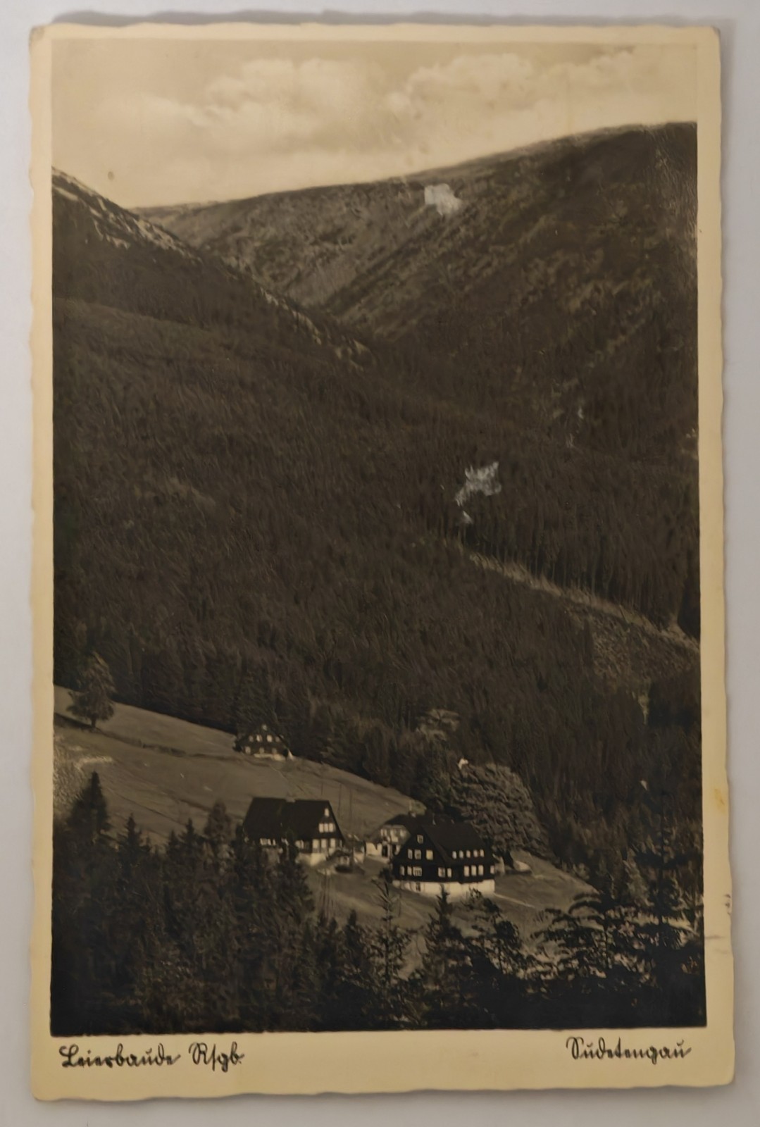 Postcard Giant Mountains lyre building 1939 Spindler mill Špindlerův Mlýn Sudetenland Czechia