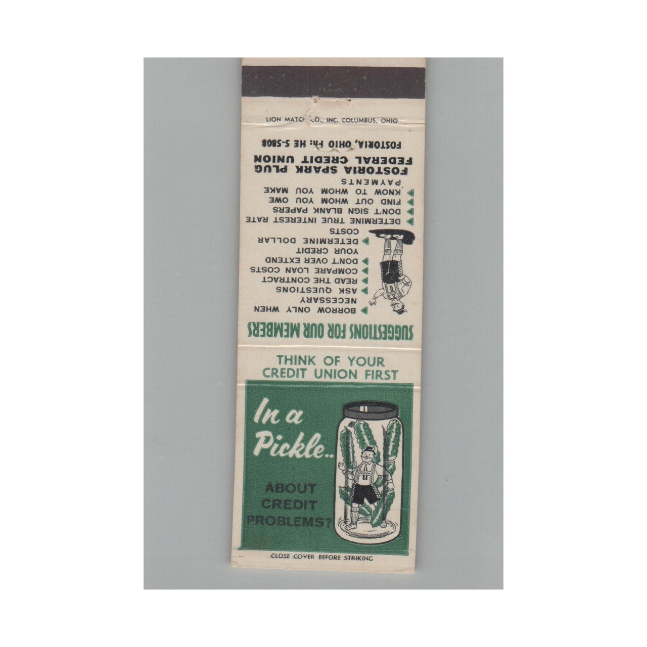 Matchbook Cover In A Pickle About Credit Problems? Fostoria OH