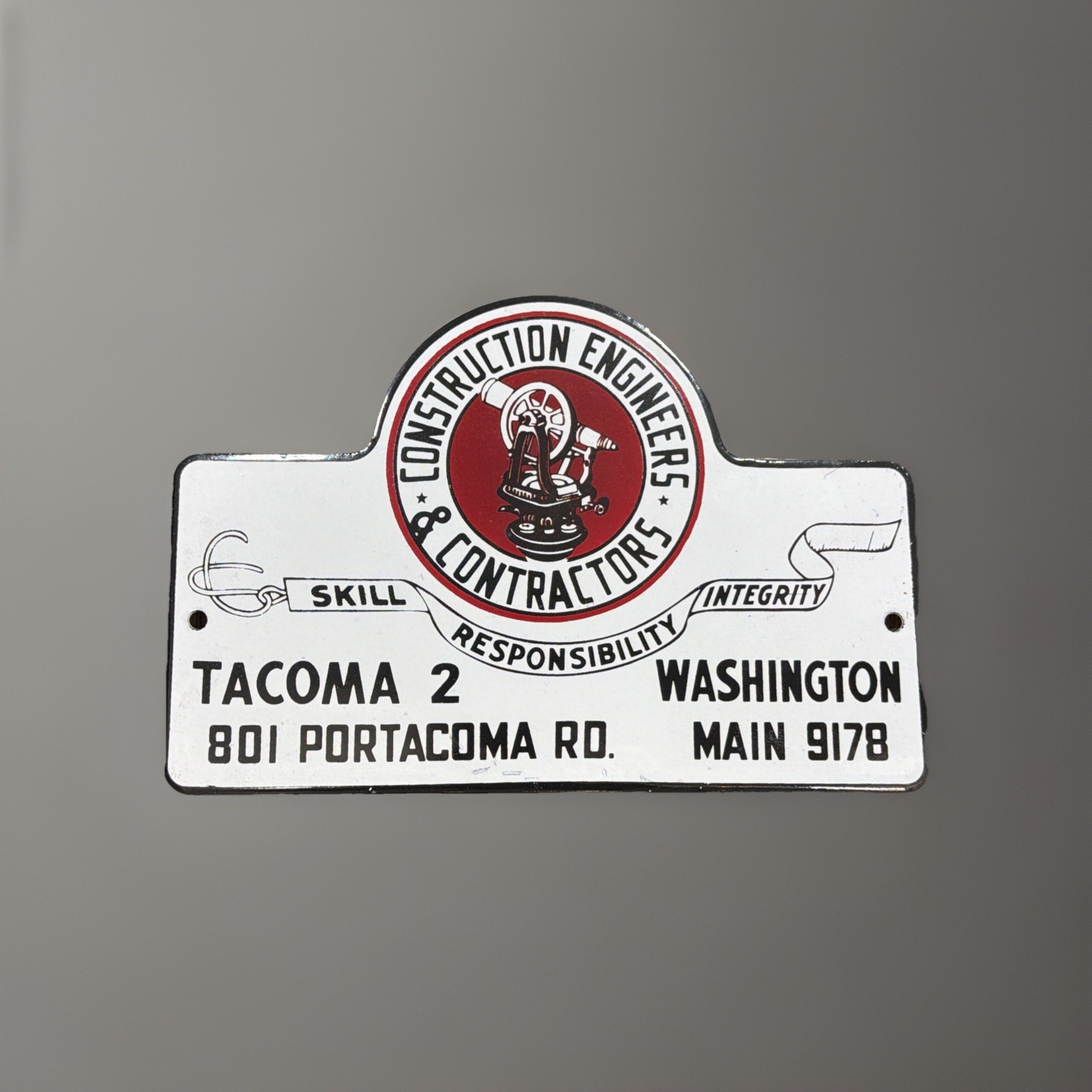 TACOMA WA Porcelain Construction Engineers & Contractors Advertising Sign REPOP TACOMA WA Porcelain Construction Engineers & Contractors Advertising Sign REPOP