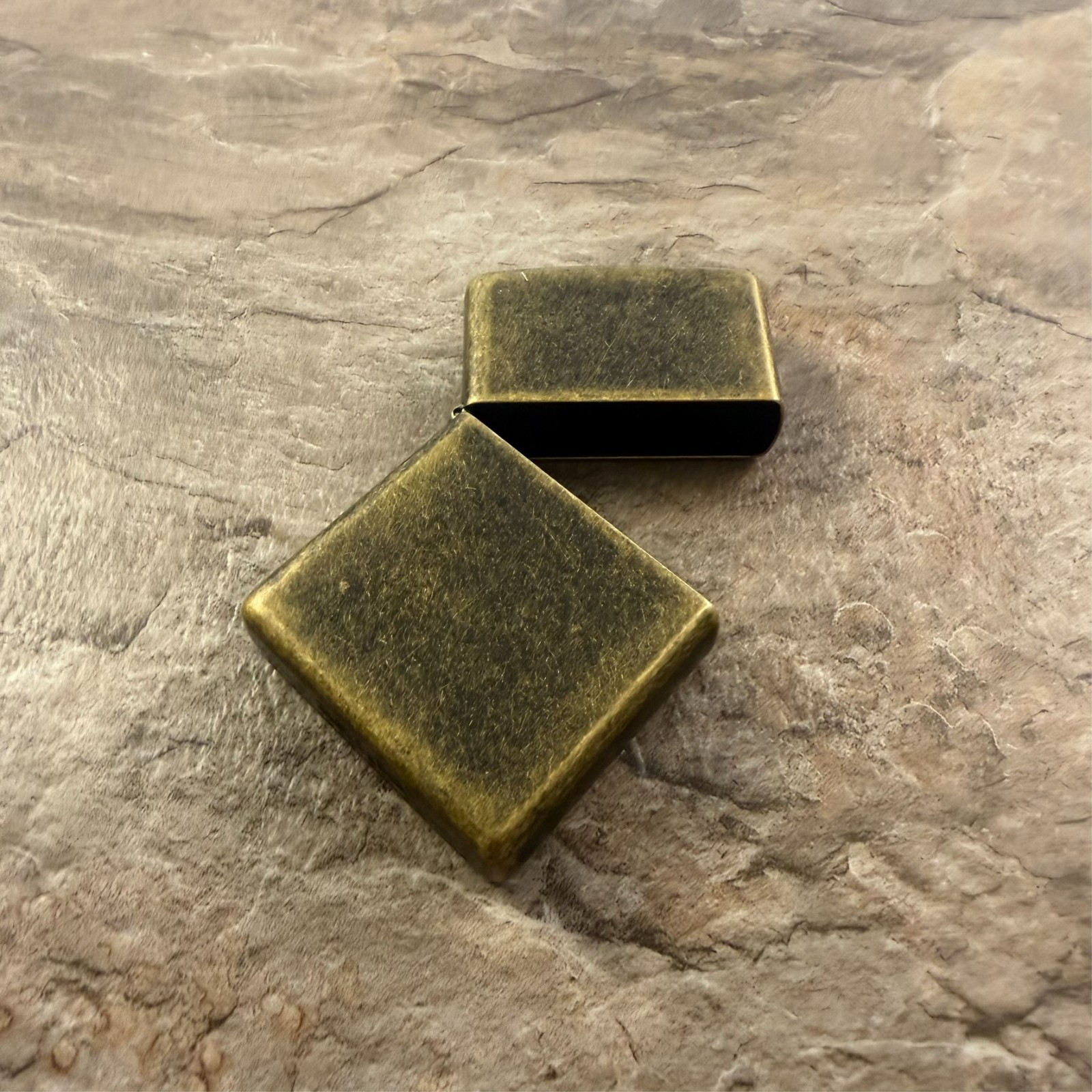 Zippo full size Antique Brass Lighter CASE ONLY + Flint Pack + Wick Pack