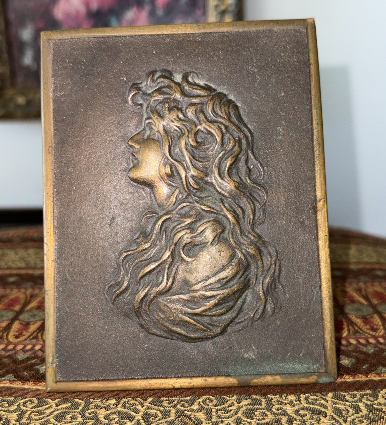 VTG Art Nouveau Woman Profile Copper/Bronze Wash Brass Decor Heavy