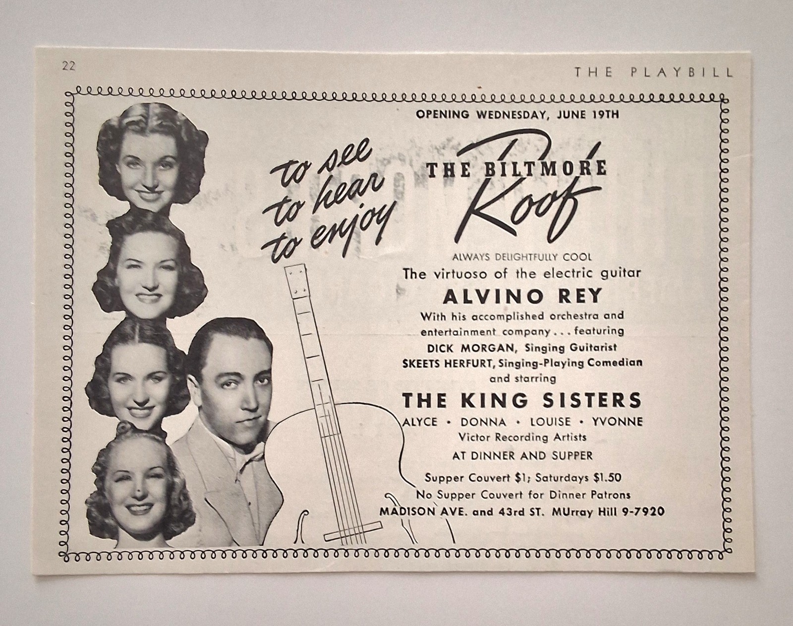 Vintage Alvino - The King Sisters - Biltmore Hotel Roof NY Nightclub - 1940 AD