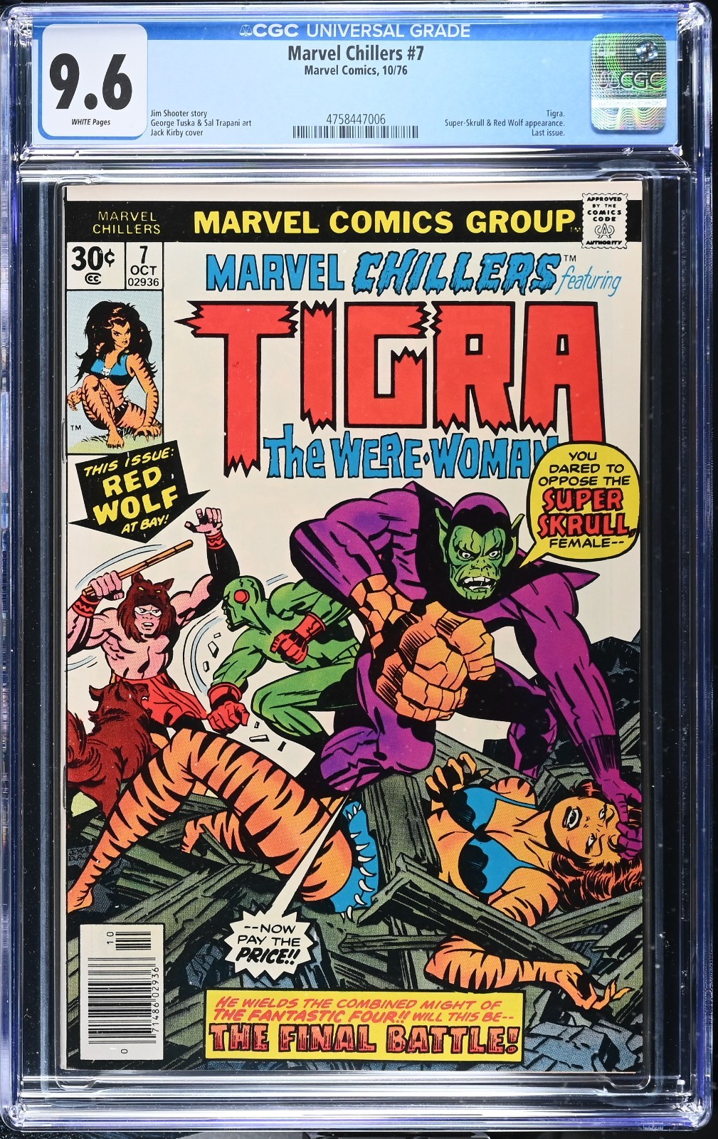 💥 Marvel Chillers #7 CGC 9.6 WP 1976 Jack Kirby Tigra Last Issue