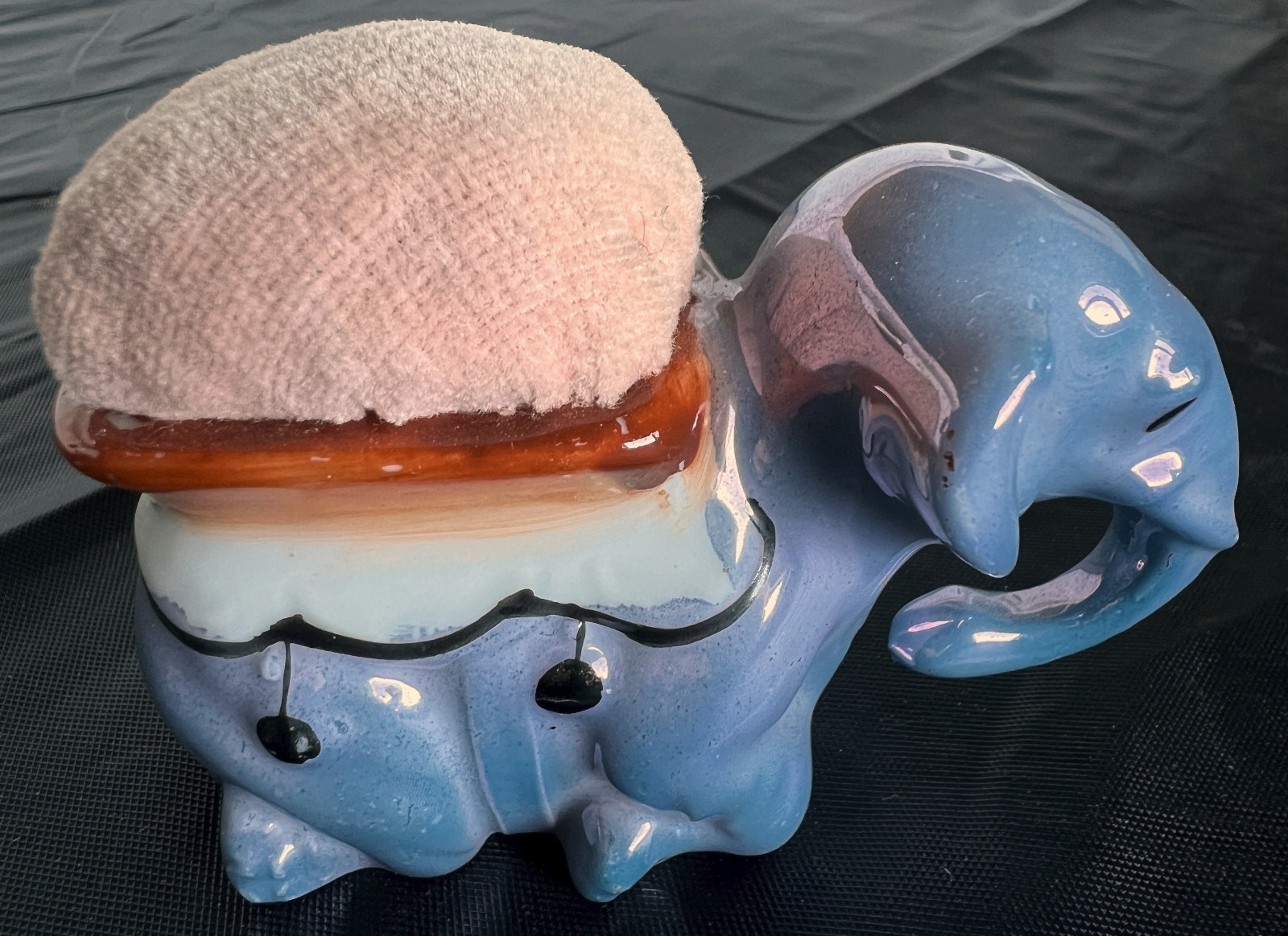 Vintage Lusterware Porcelain Kneeling Elephant Pincushion Made in Japan Vintage Lusterware Porcelain Kneeling Elephant Pincushion Made in Japan