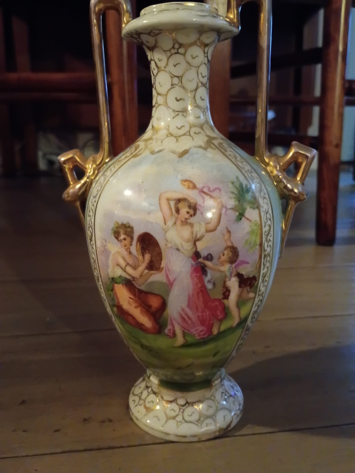 Antique 1900s Angelica Kaufmann Image Vase Austrian Bavarian