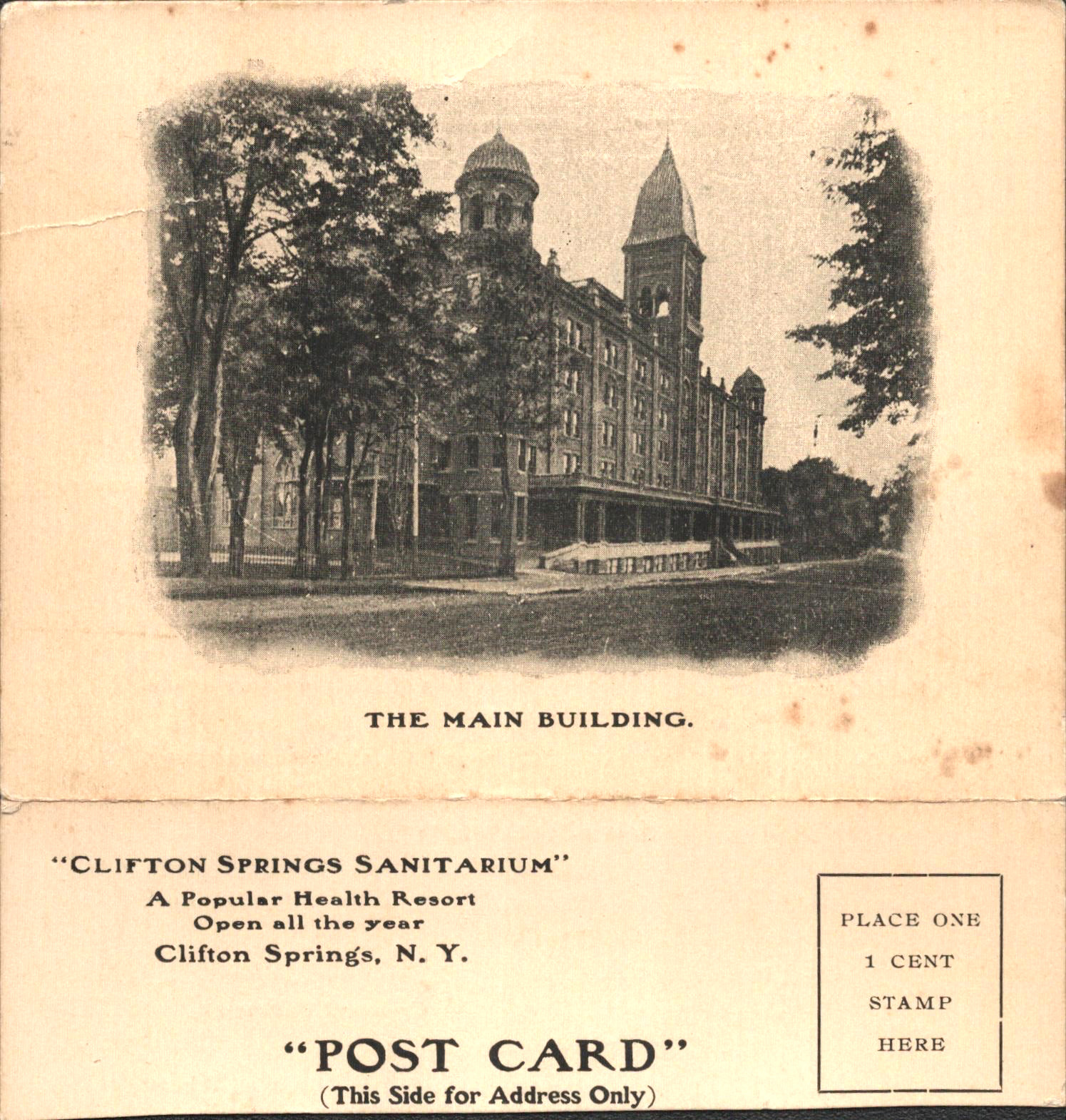 1910s CLIFTON SPRINGS SANITARIUM antique dinner menu mailer STATE OF NEW YORK