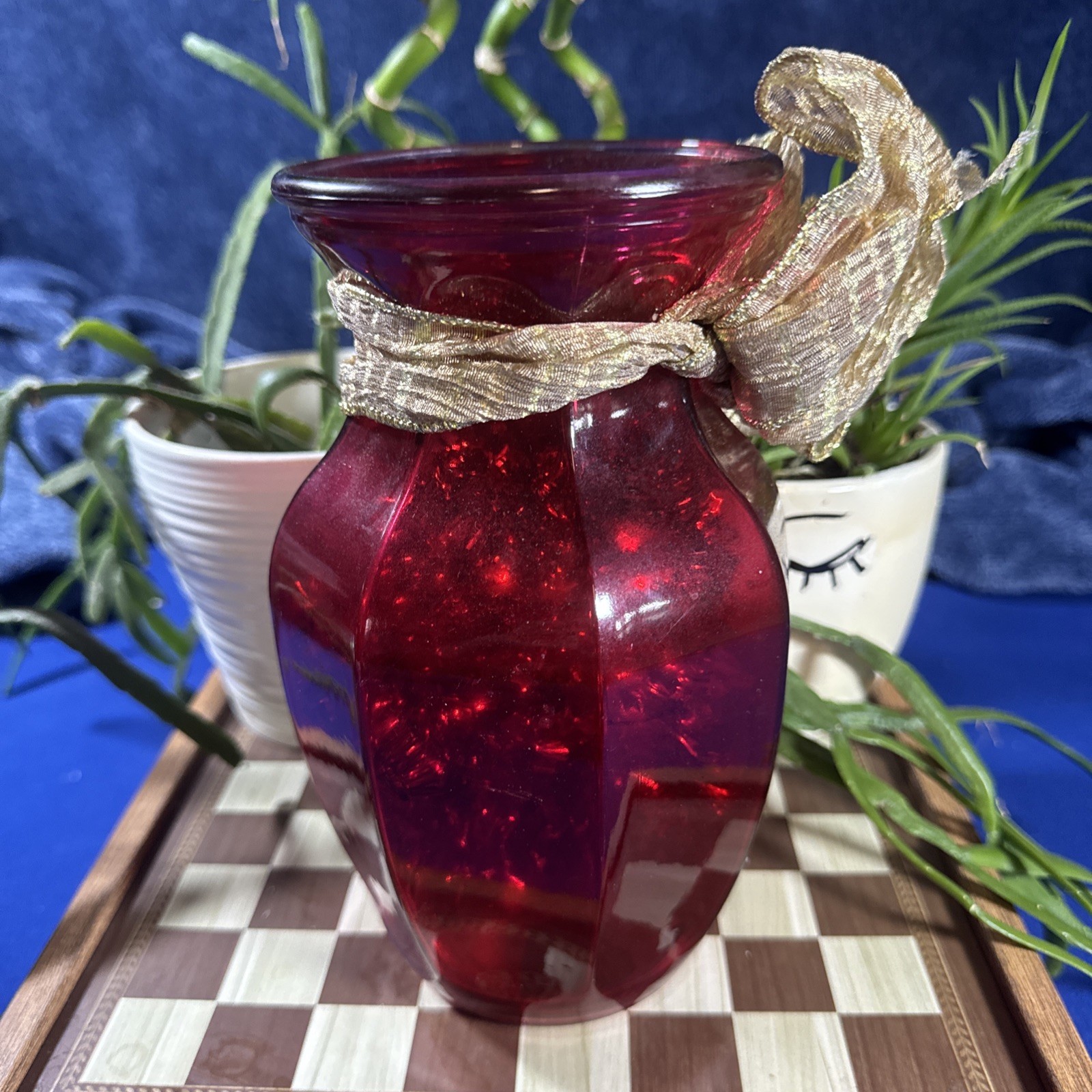 Vintage Ruby Red Vase 8” Tall Christmas Holiday