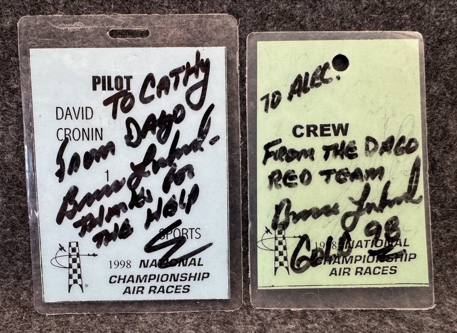 1998 Reno National Championship Air Races Pilot David Cronin & Dago Crew Badge