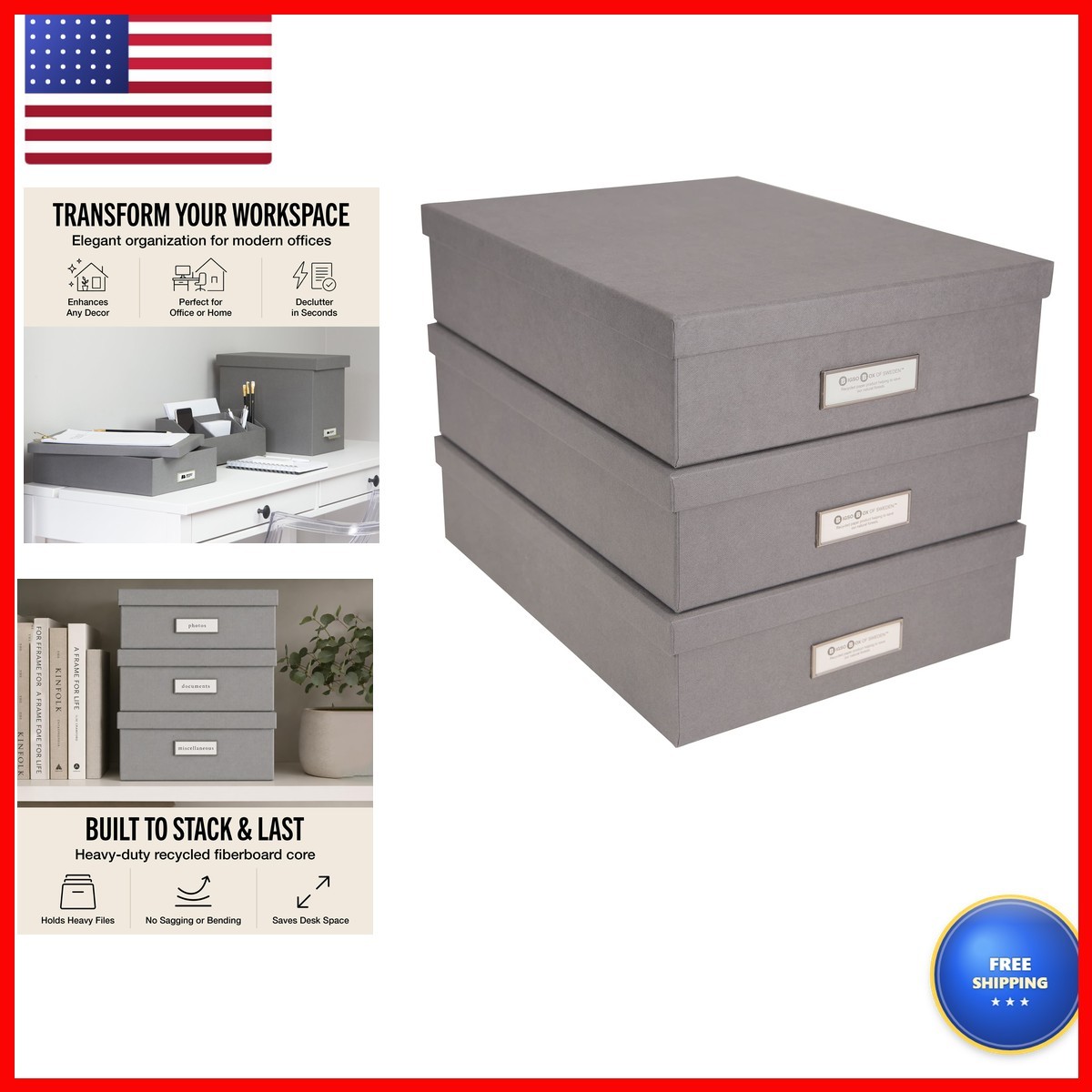 Bigso Box of Sweden Oskar Fiberboard Document Box 3.3x10.2x13.8\