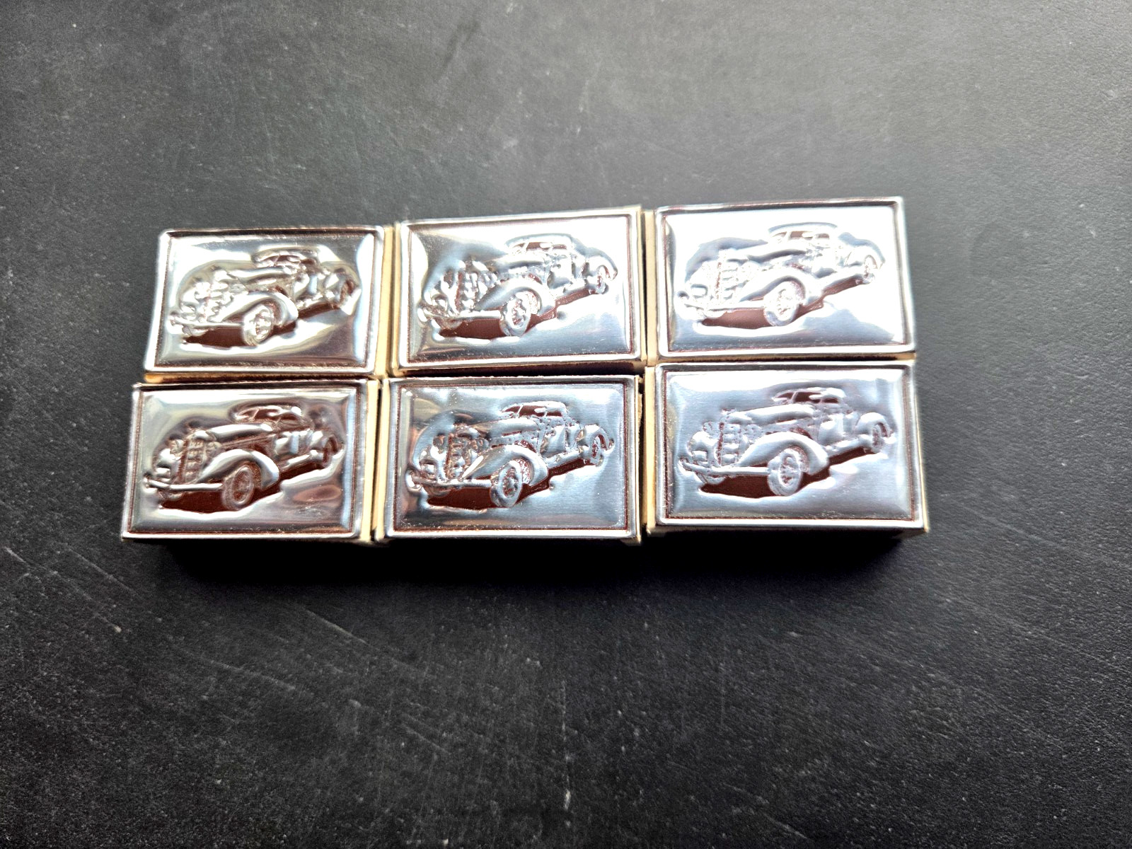 6 SWEDEN VINTAGE SILVER FOIL AUBURN CAR MATCHBOX MATCHES 6 SWEDEN VINTAGE SILVER FOIL AUBURN CAR MATCHBOX MATCHES