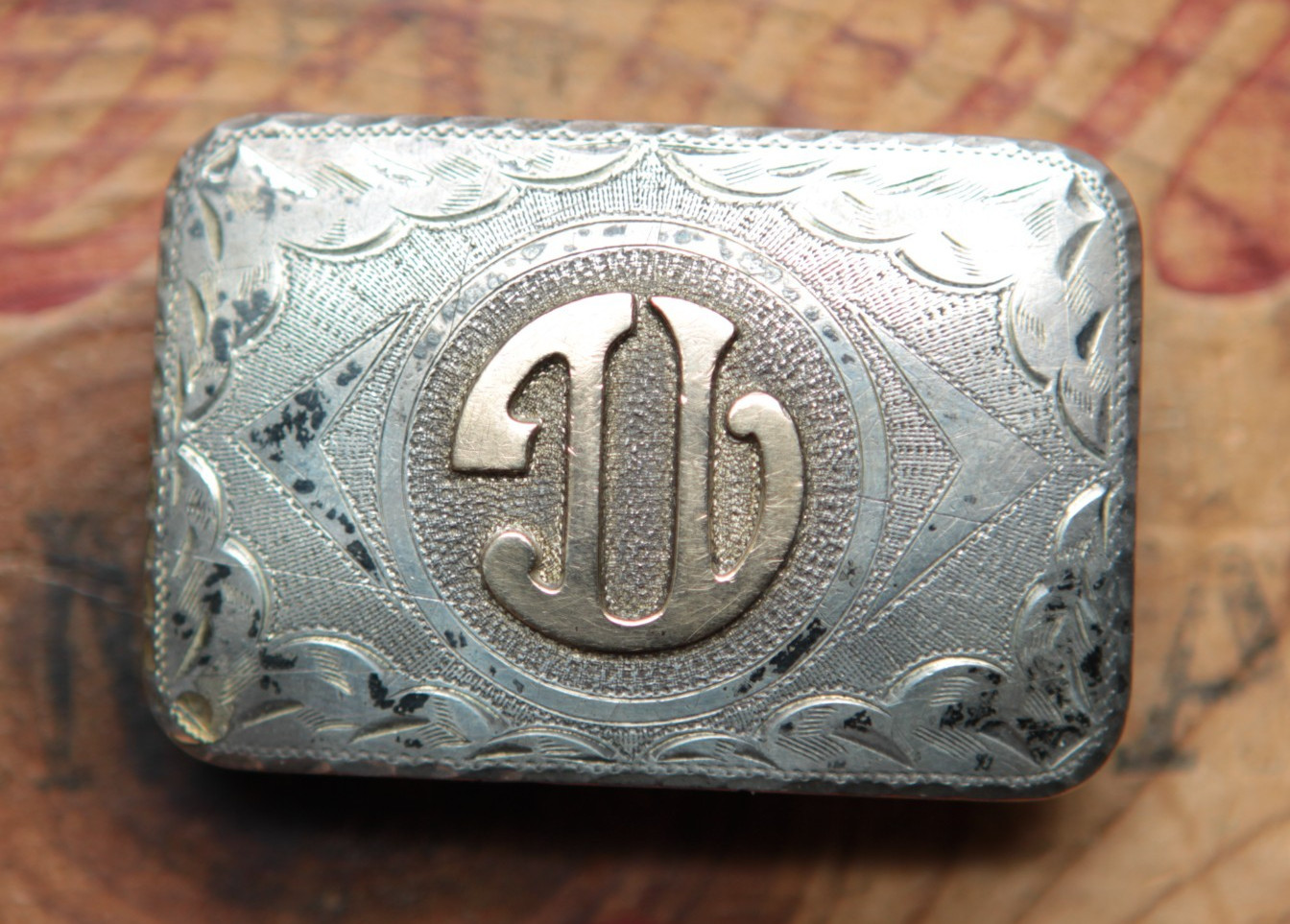 Vg Rare Small Renalde Sterling Silver 10K Gold Cowboy Cowgirl Belt Buckle
