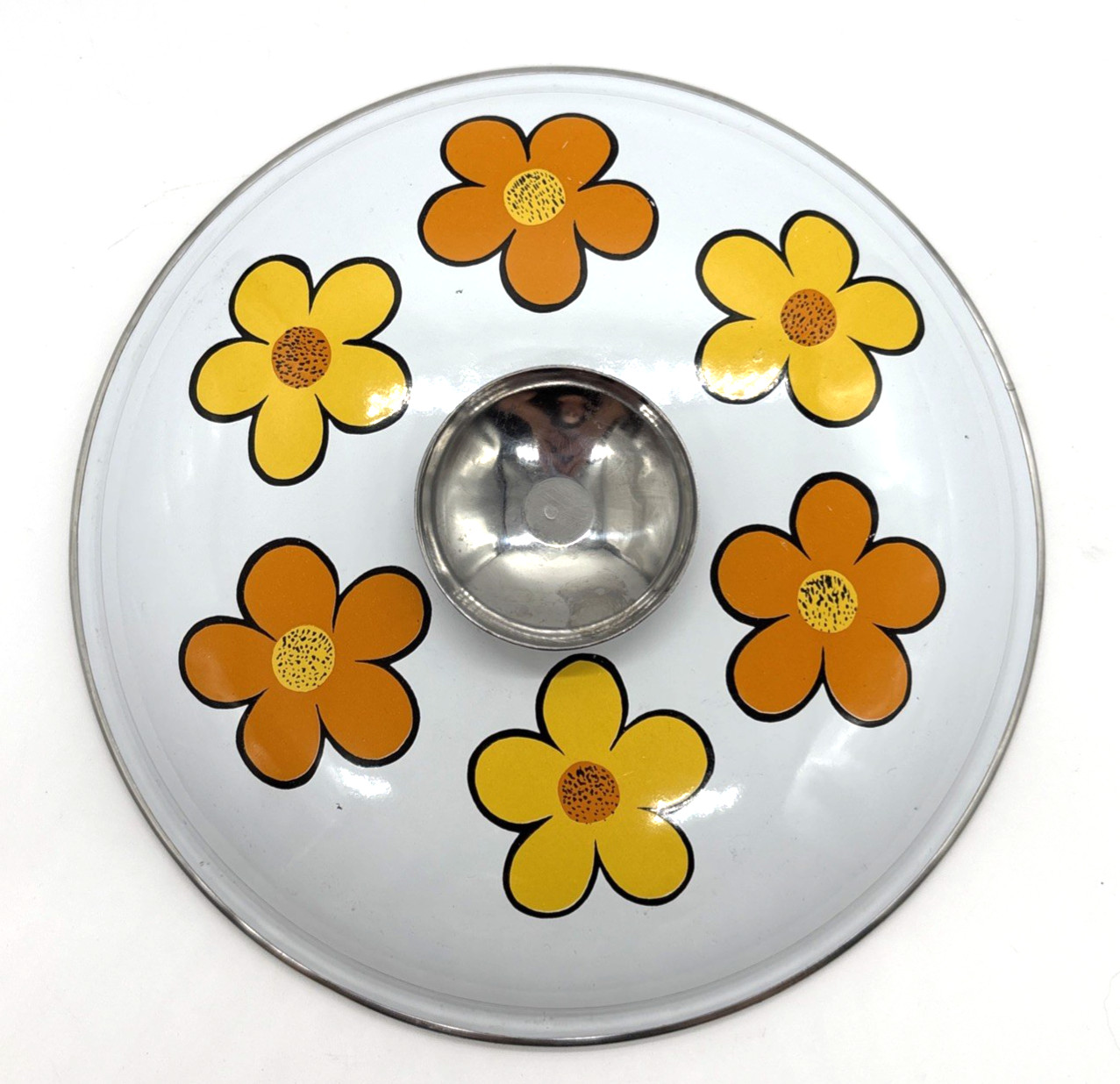 Vintage Nasco Enamel Daisy Lid Retro Flower Power Buttercup Gourmet Cookware 9\