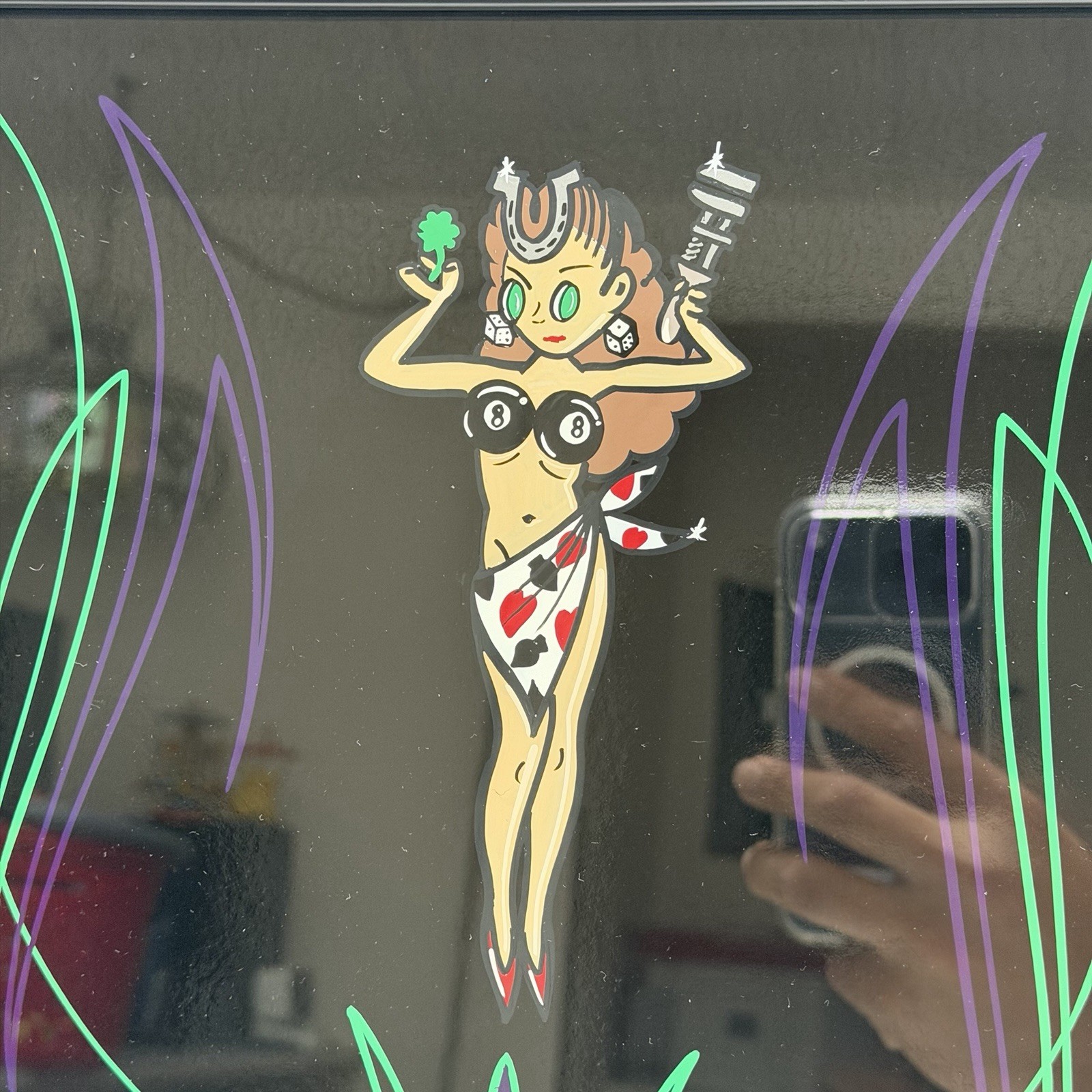 Original Jeff Styles Pinstripe Art Mirror Pinup Hot Rod Outriders Car Club SoCal