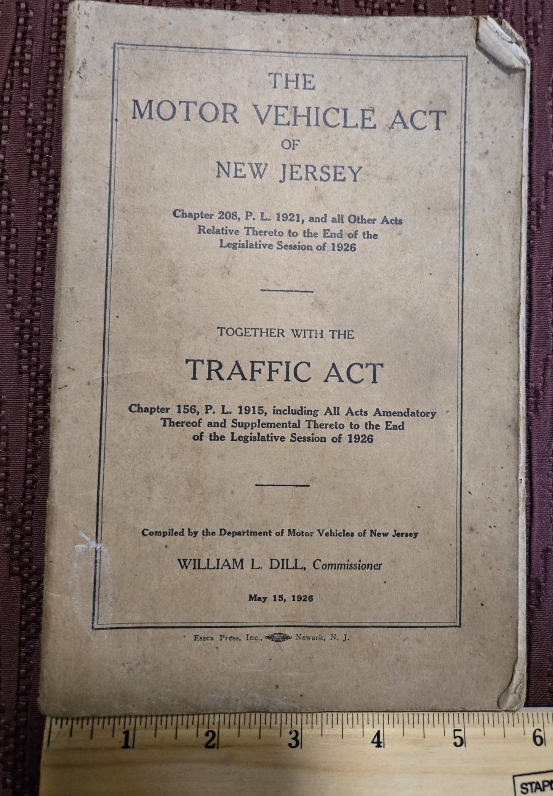 The Motor Vehicle Act Of New Jersey Book 1926