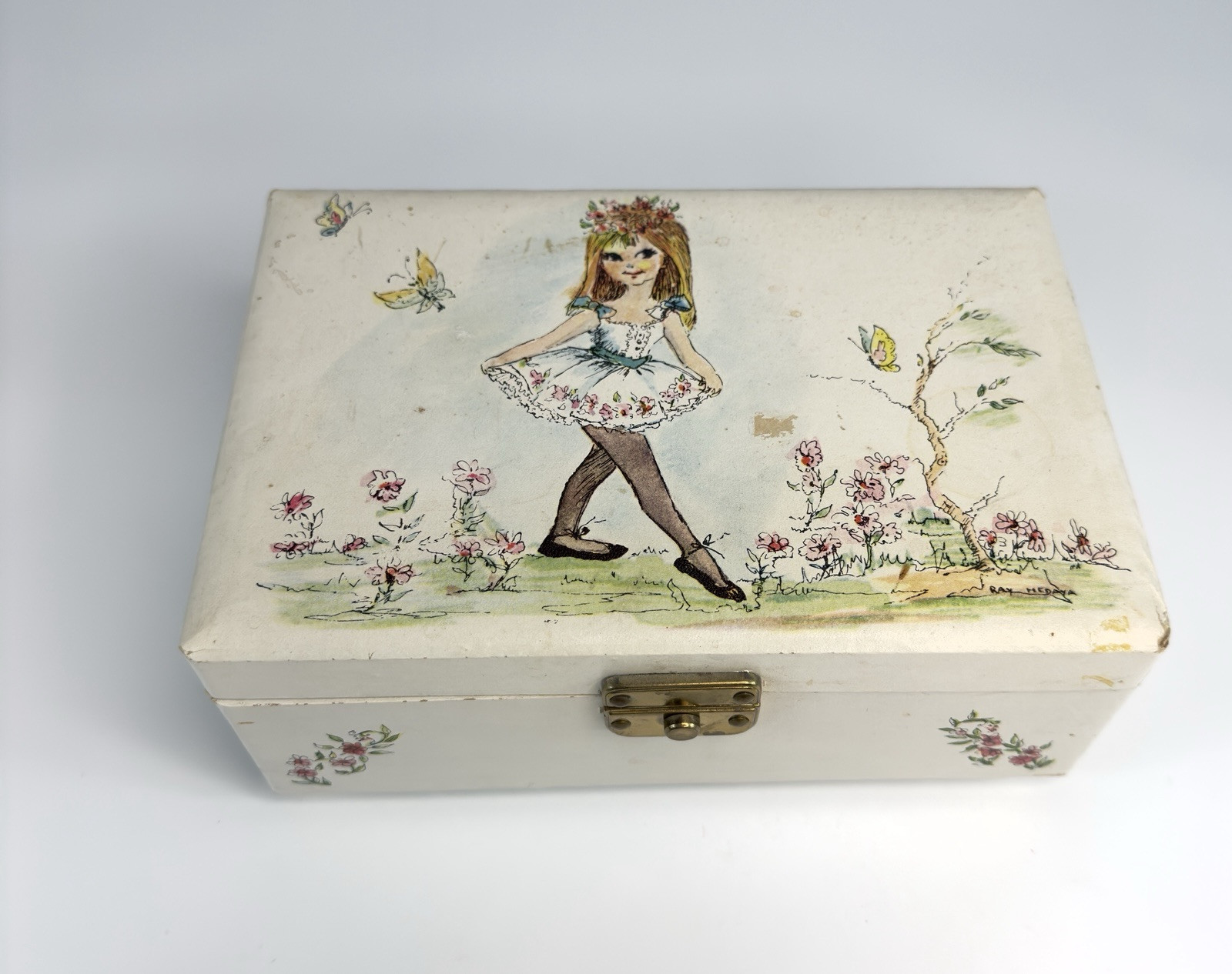 Vintage Jewelry Music Box Medaya & Co 1966  Ballerina Turquoise Lined