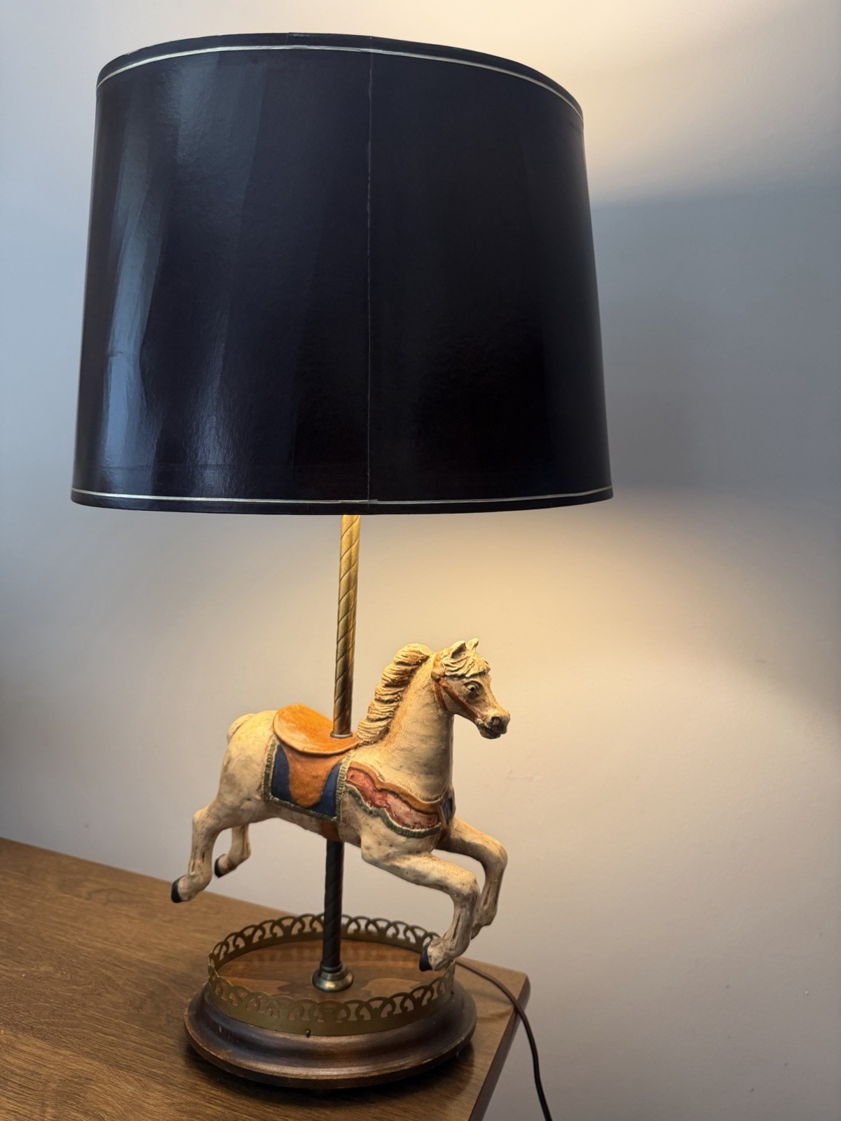 Carousel Horse Lamp Vintage French Country Cottage Faux Leather Shade