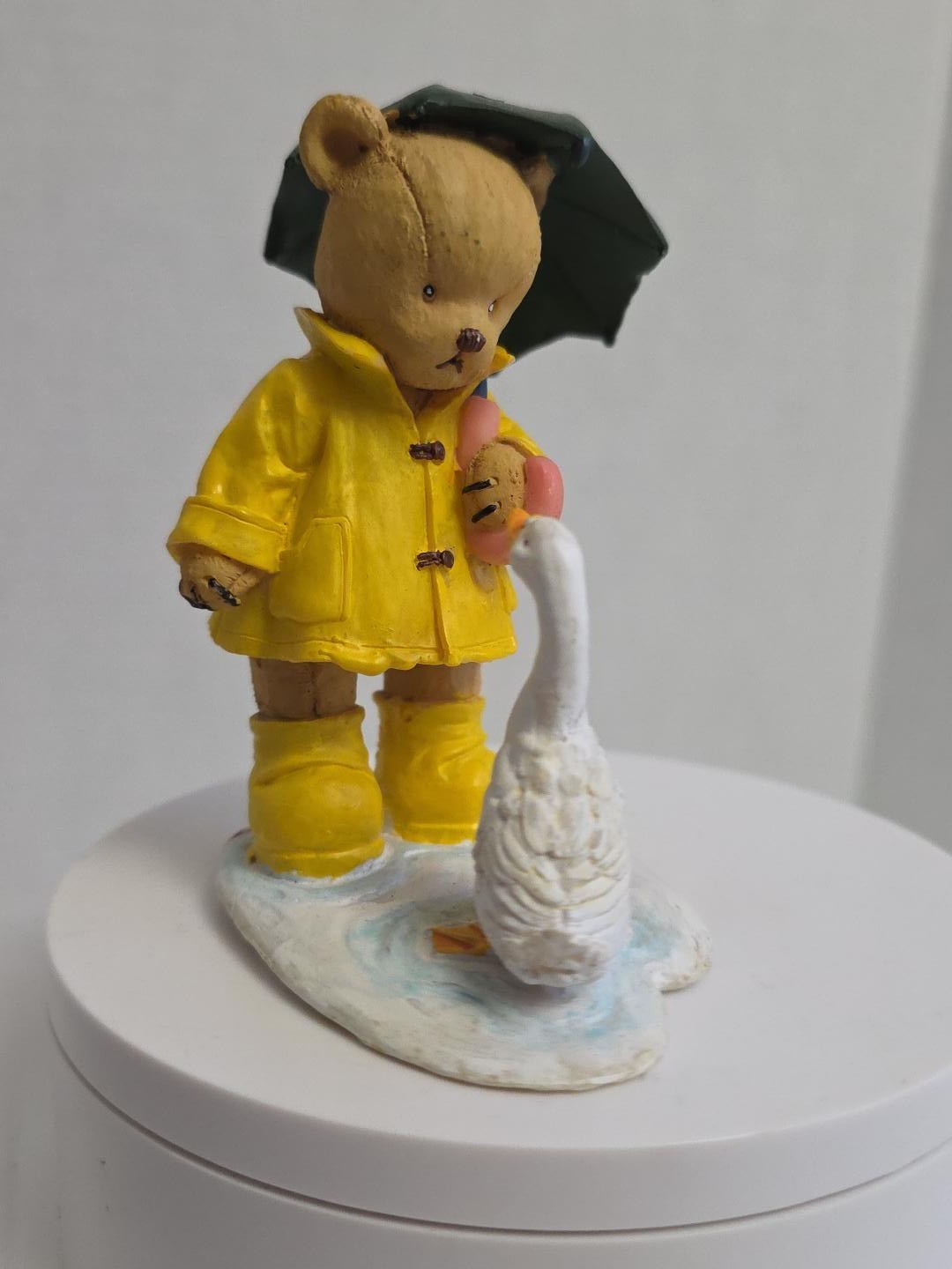 Vintage 1996 ANCO O\'Bear Family Teddy Bear Goose Raincoat Umbrella Figurine