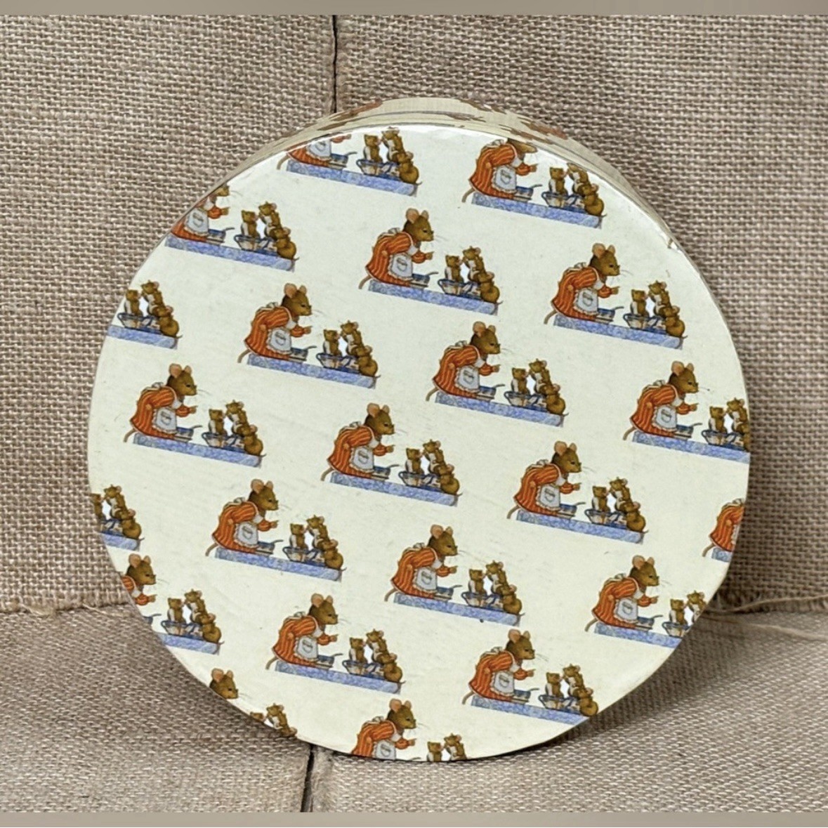 Mother Mouse And Babies Paper Mache Pantry Box Round Storage Fairy Tale Fantasy
