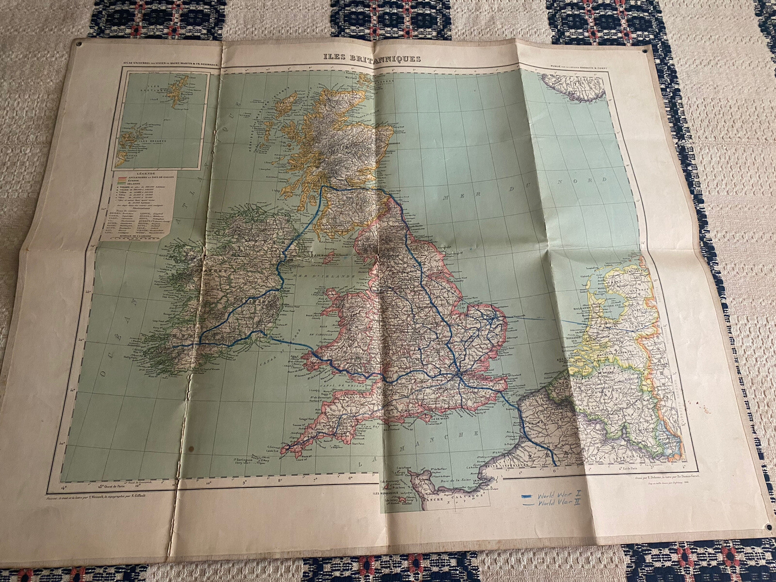 Antique France Map Circa 1918 25 X 20