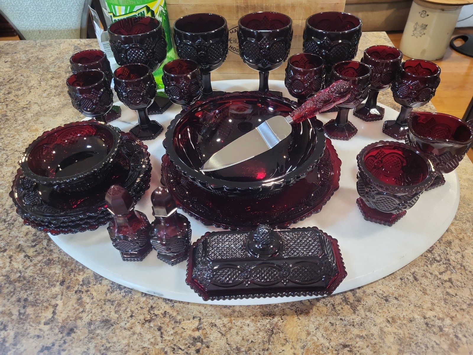 Avon 1876 Cape Cod Collection - 25 Piece Set, Vampire Red Glassware, No Damage