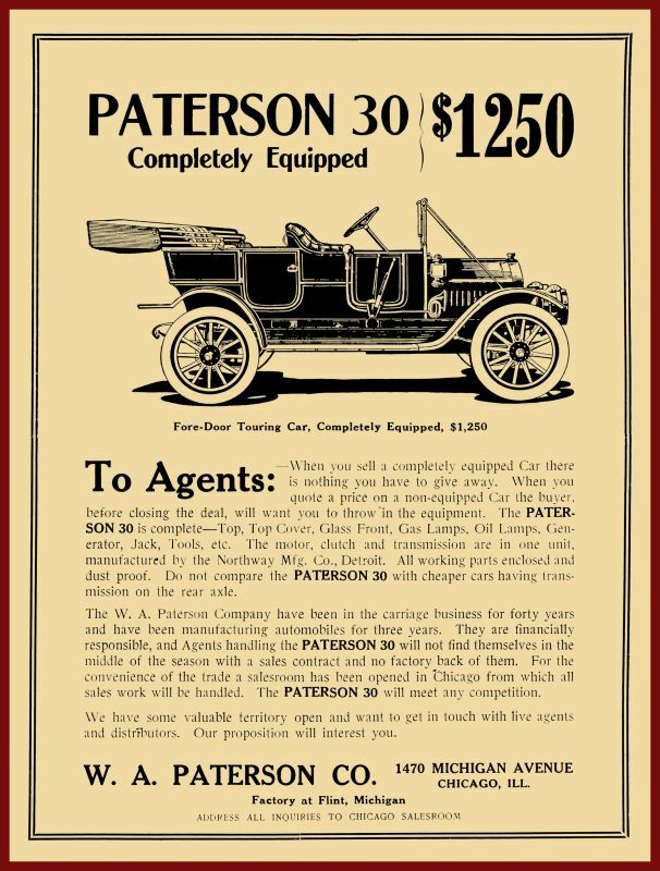 1912 Paterson Auto of Flint, MI NEW Metal Sign 24\