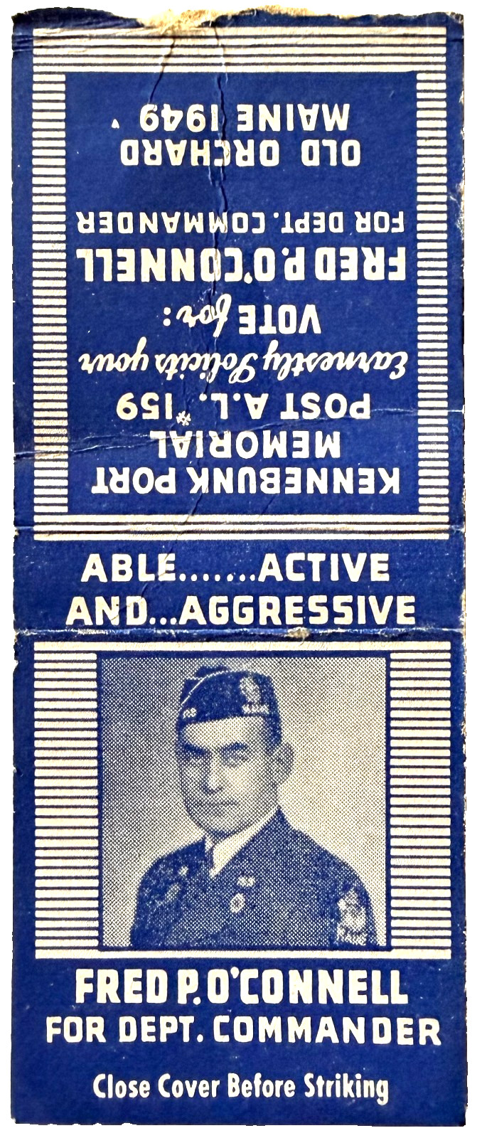 1949 Fred P OConnell American Legion Dept Commander Maine Matchcover Vintage
