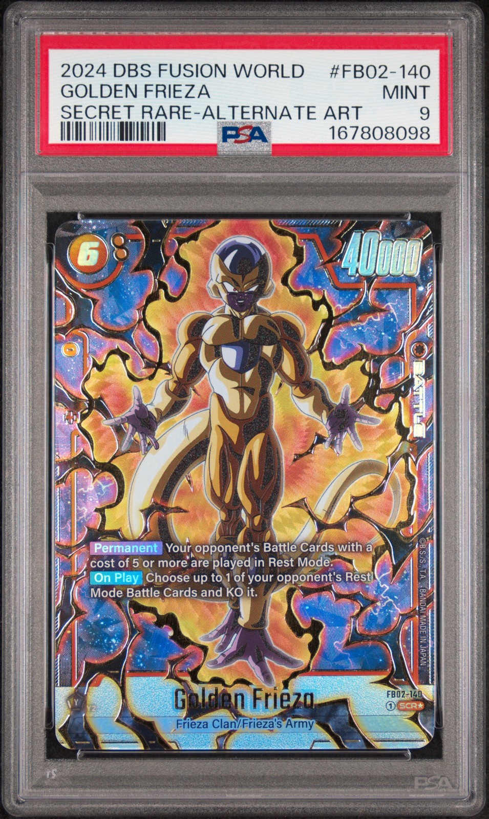 2024 DRAGON BALL SUPER CARD GAME FUSION WORLD BLAZING AURA GOLDEN FRIEZA PSA 9
