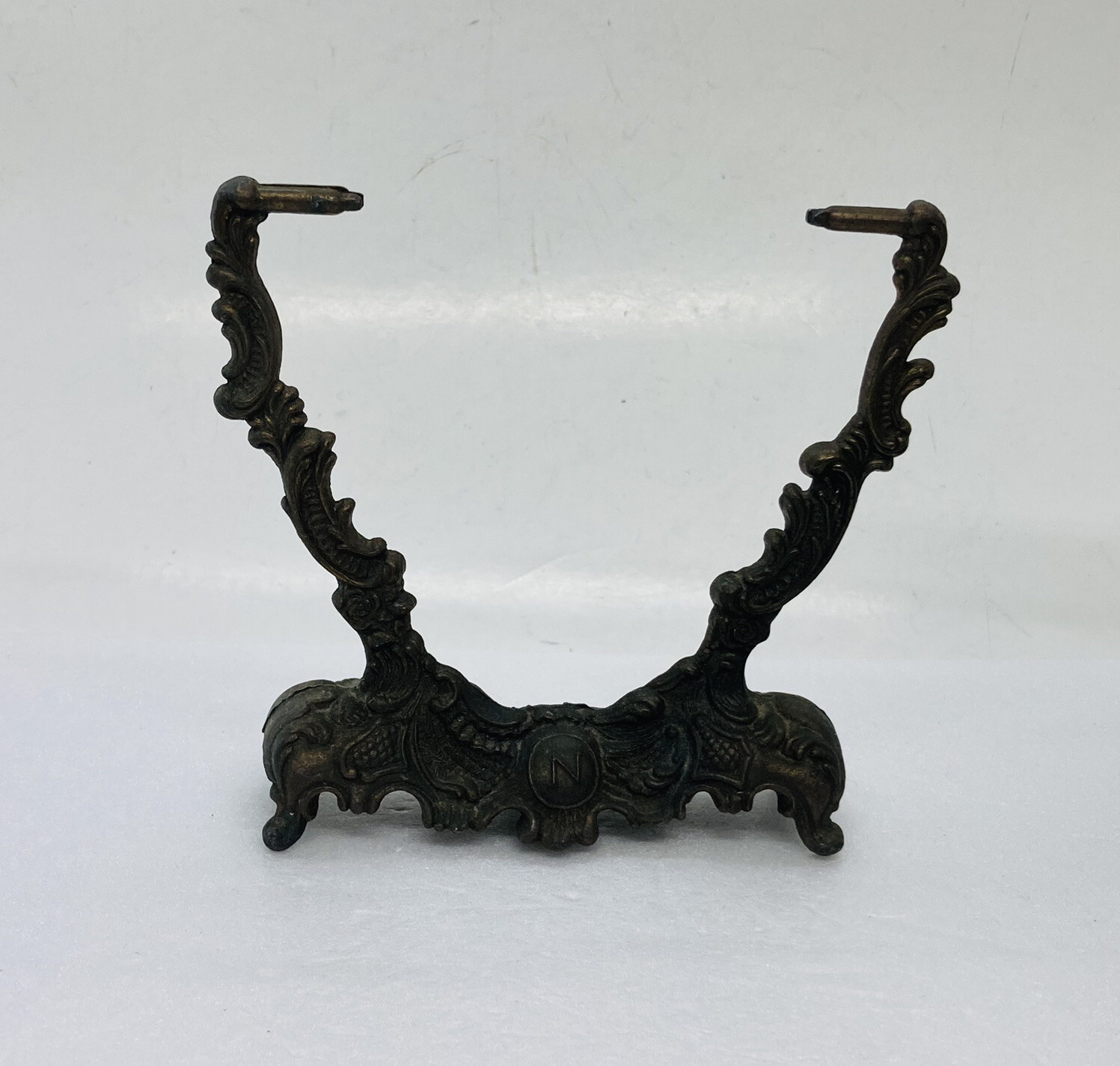 Antique Victorian Bronze Spin Mirror Holder Frame 4.75” Tabletop Ornate Decor X Antique Victorian Bronze Spin Mirror Holder Frame 4.75” Tabletop Ornate Decor X